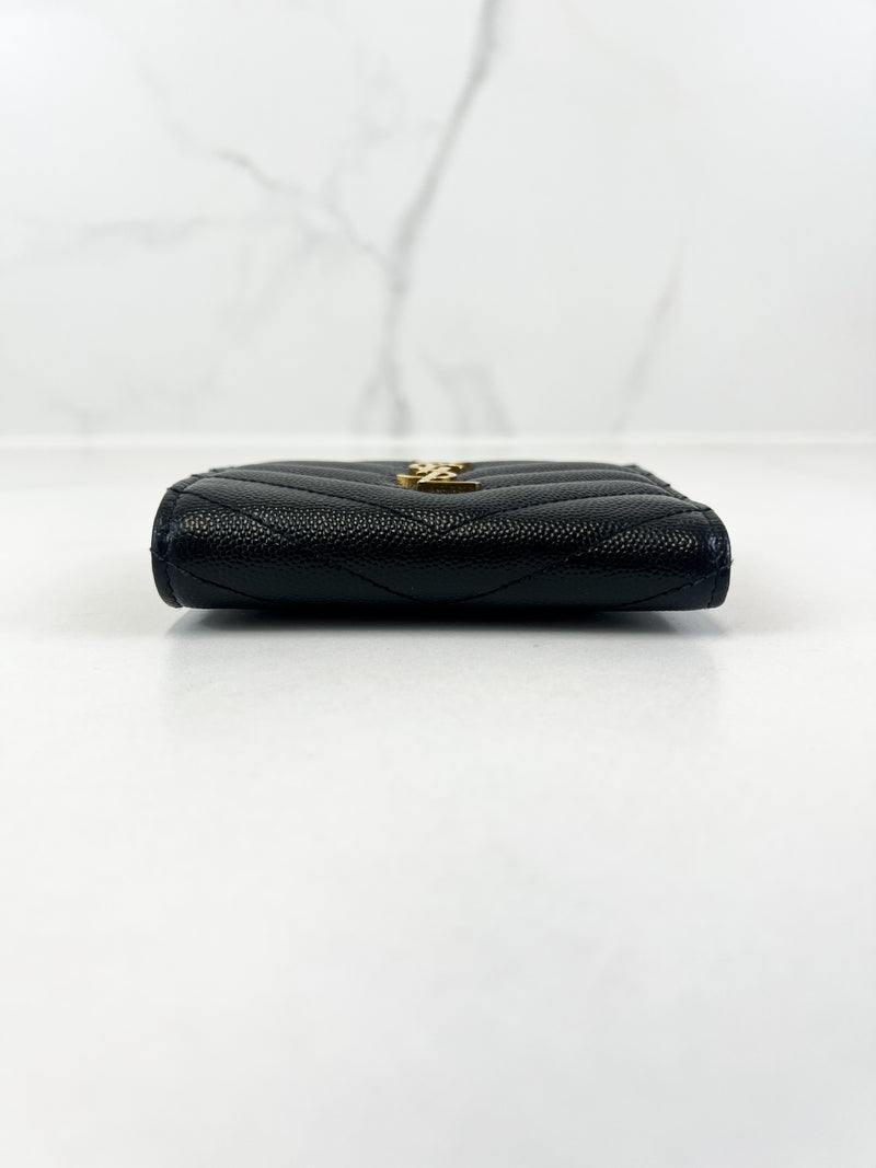 Saint Laurent Cassandre Matelasse Bi-fold Wallet in Grain De Poudre Embossed Leather