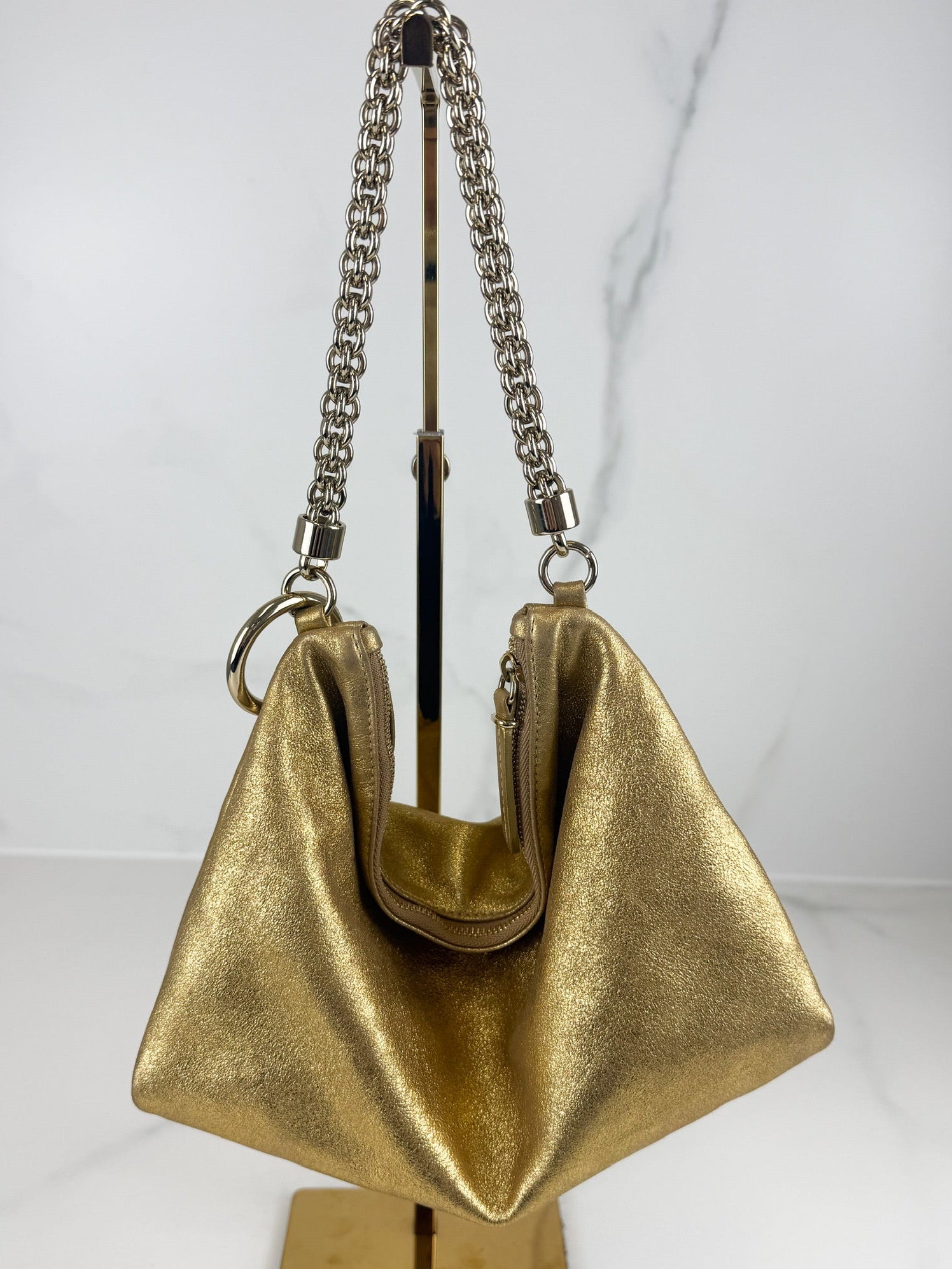 Jimmy Choo Callie Metallic Leather Bag Gold