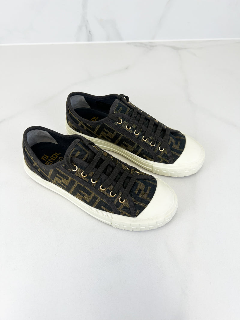 Fendi Domino FF Fabric Low-Top Sneaker Size 38