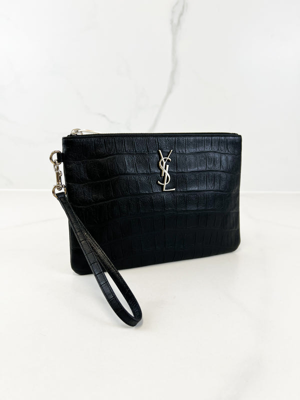 Saint Laurent Croc Pouch with SHW