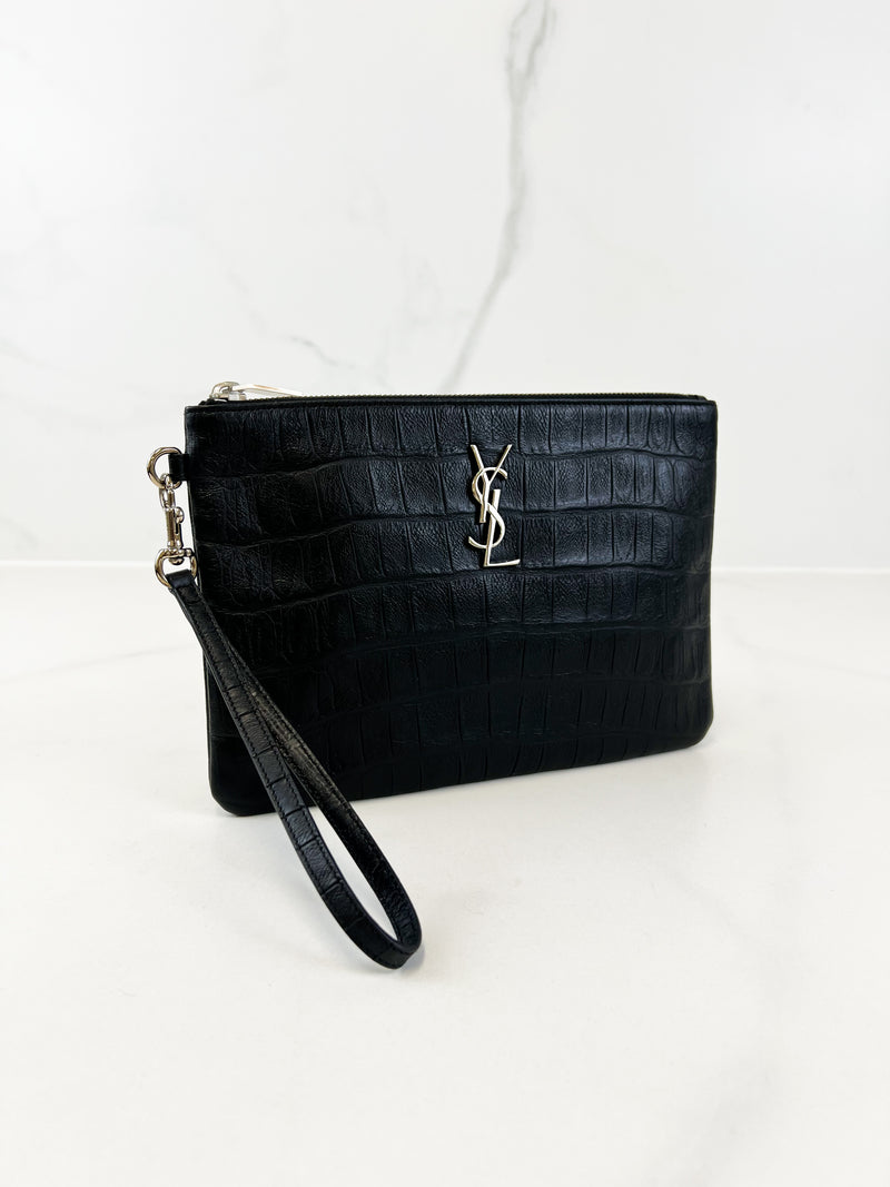 Saint Laurent Croc Pouch with SHW
