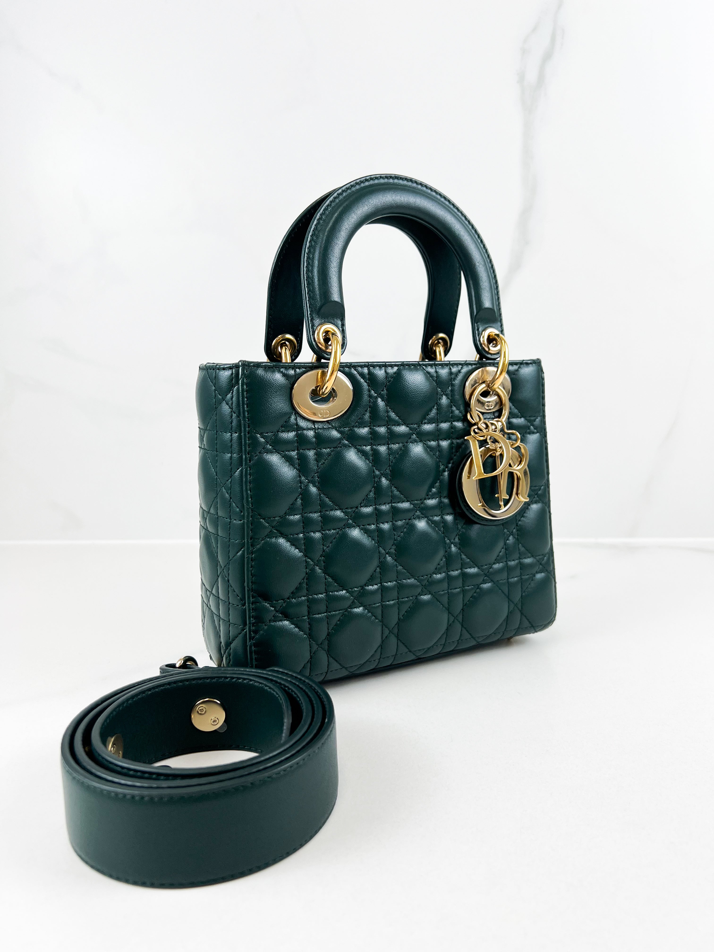 Christian Dior Small Lady Dior In Cedar Green Lambskin with GHW