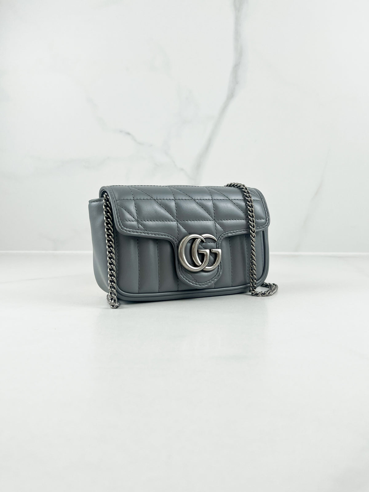 Gucci Deep Grey GG Marmont Matelasse Super Mini Bag