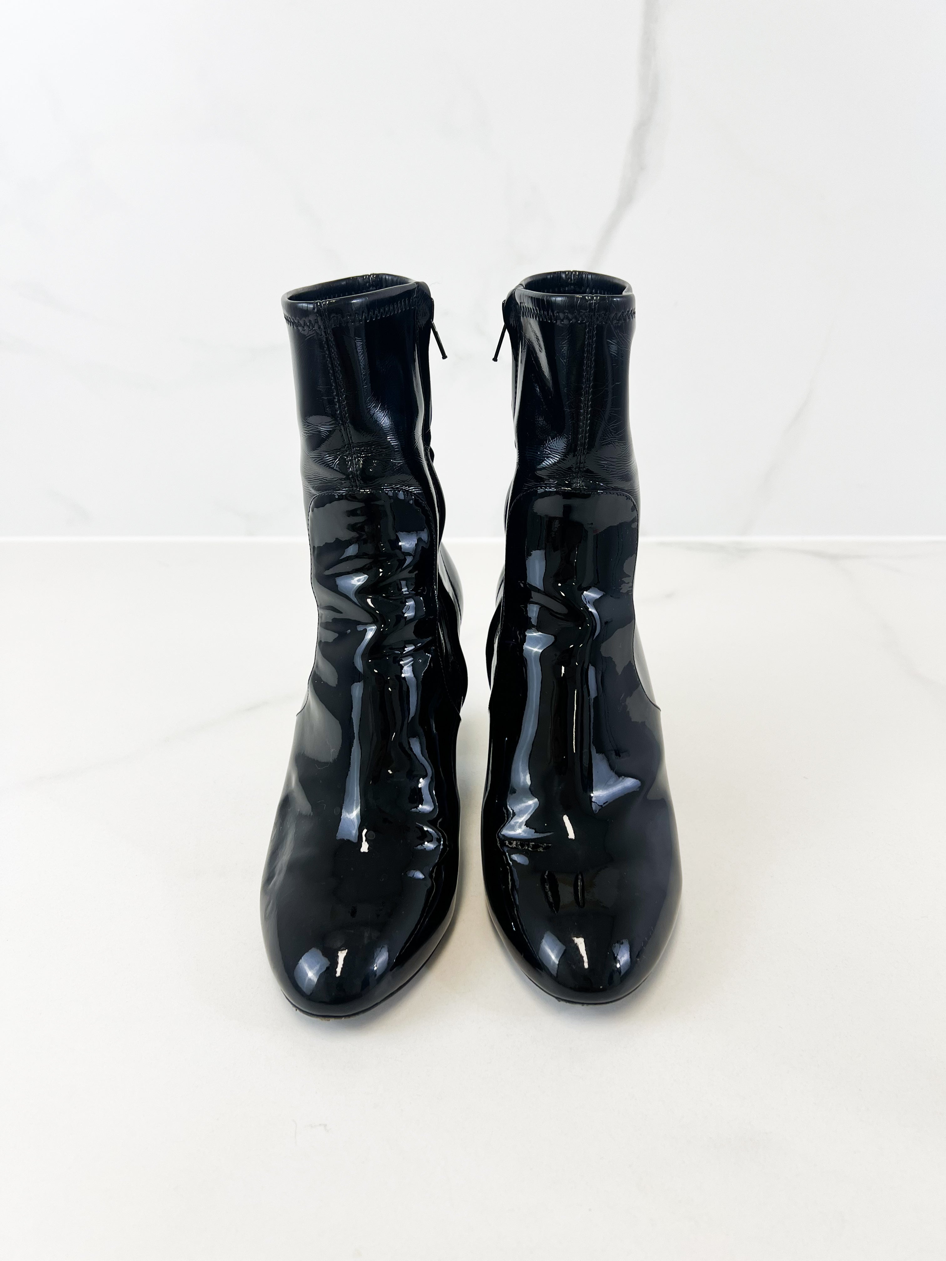 Louis Vuitton Silhouette Patent Heel Ankle Boots Size 37