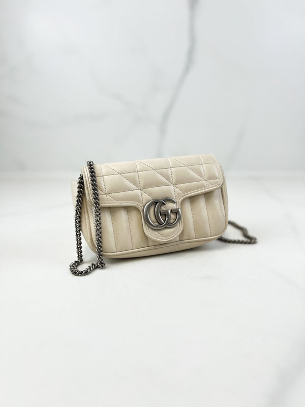 Gucci White GG Marmont Matelasse Super Mini Bag