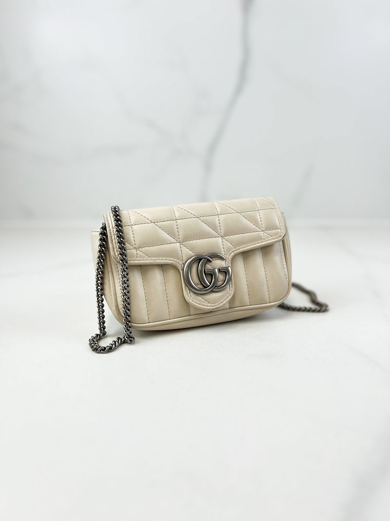 Gucci White GG Marmont Matelasse Super Mini Bag