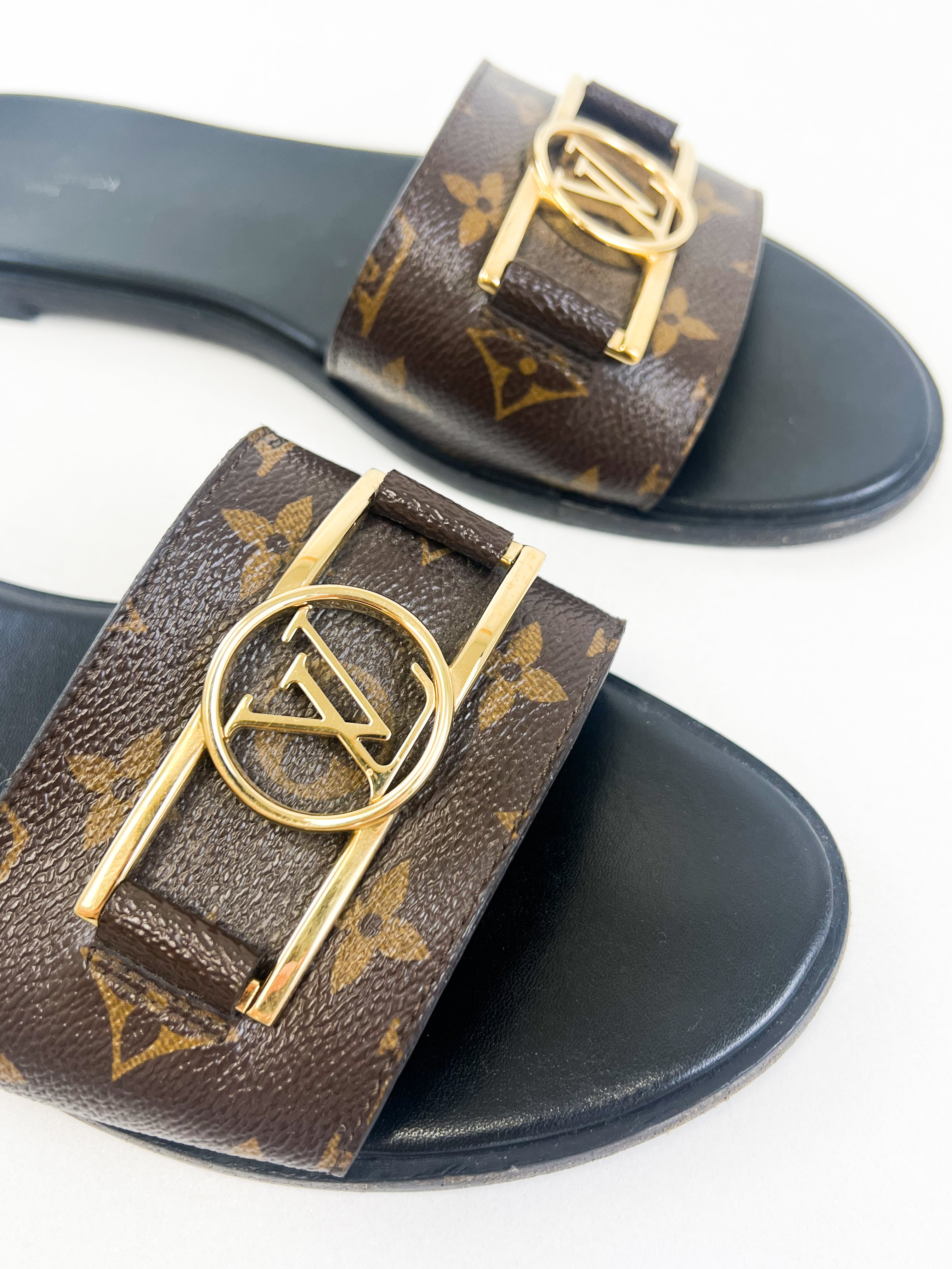 Louis Vuitton Monogram Lock It Flat Slides Size 40