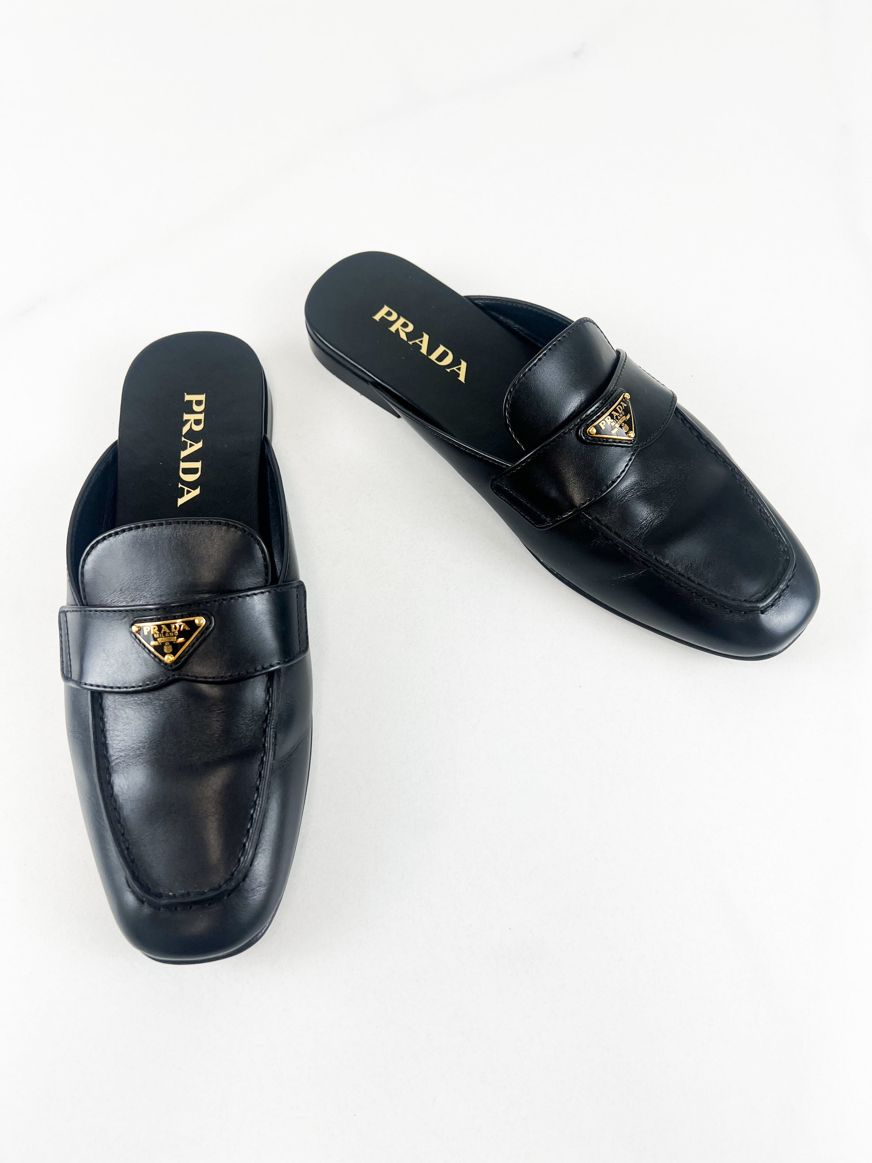 Prada Black Brushed leather Mules Size 37