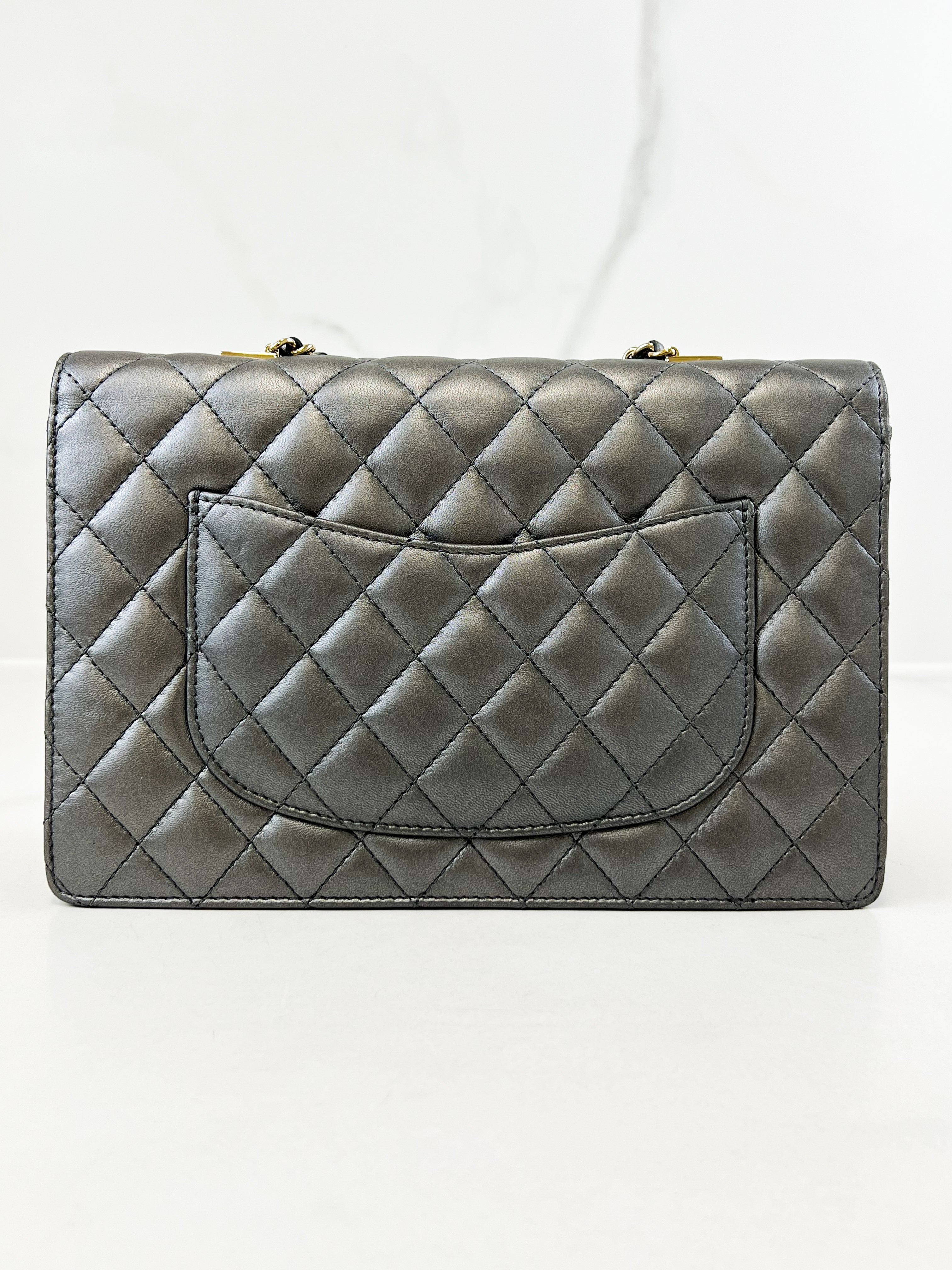 Chanel Silver Calfskin Large Shoulder Bag