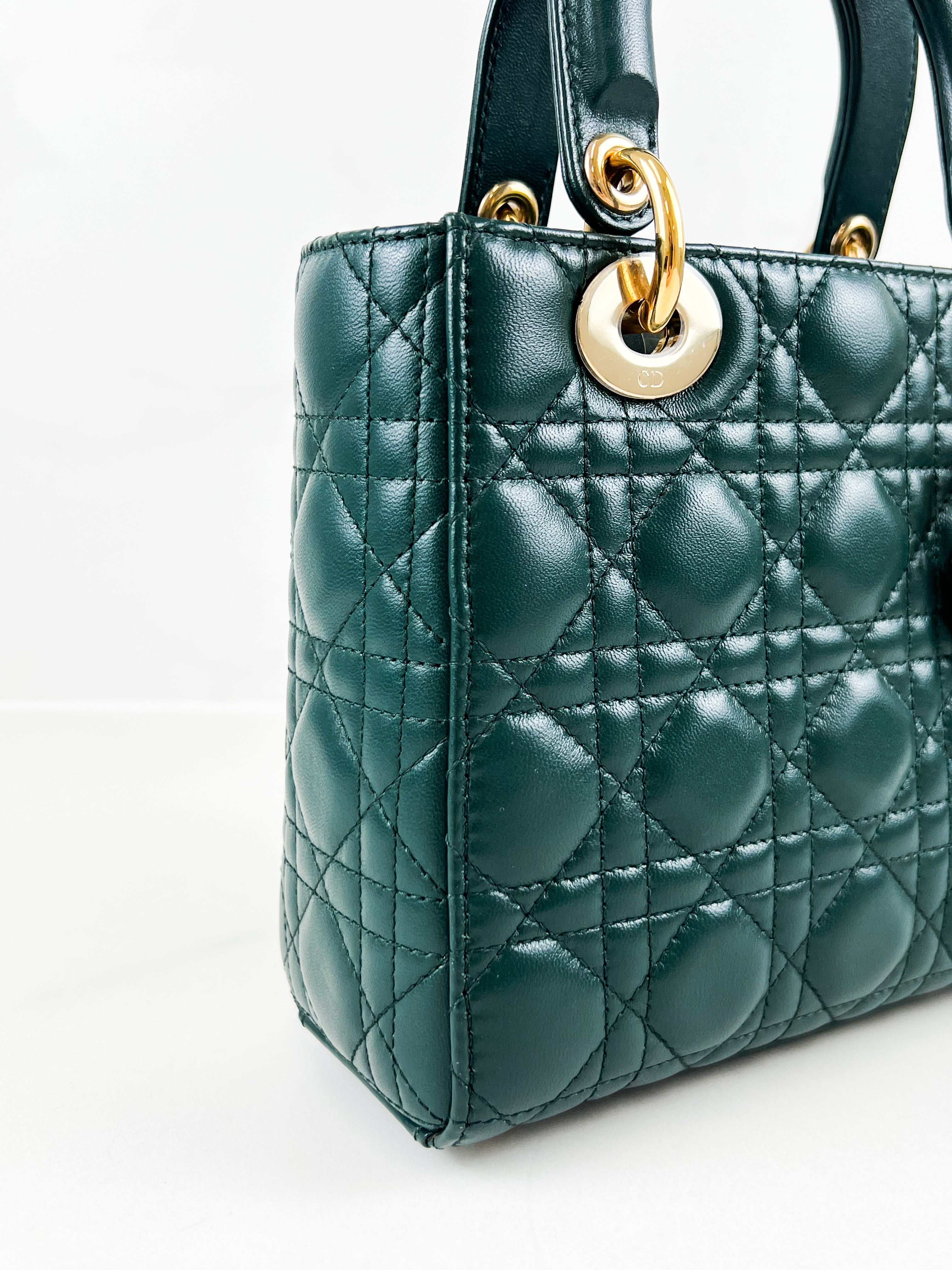 Christian Dior Small Lady Dior In Cedar Green Lambskin with GHW