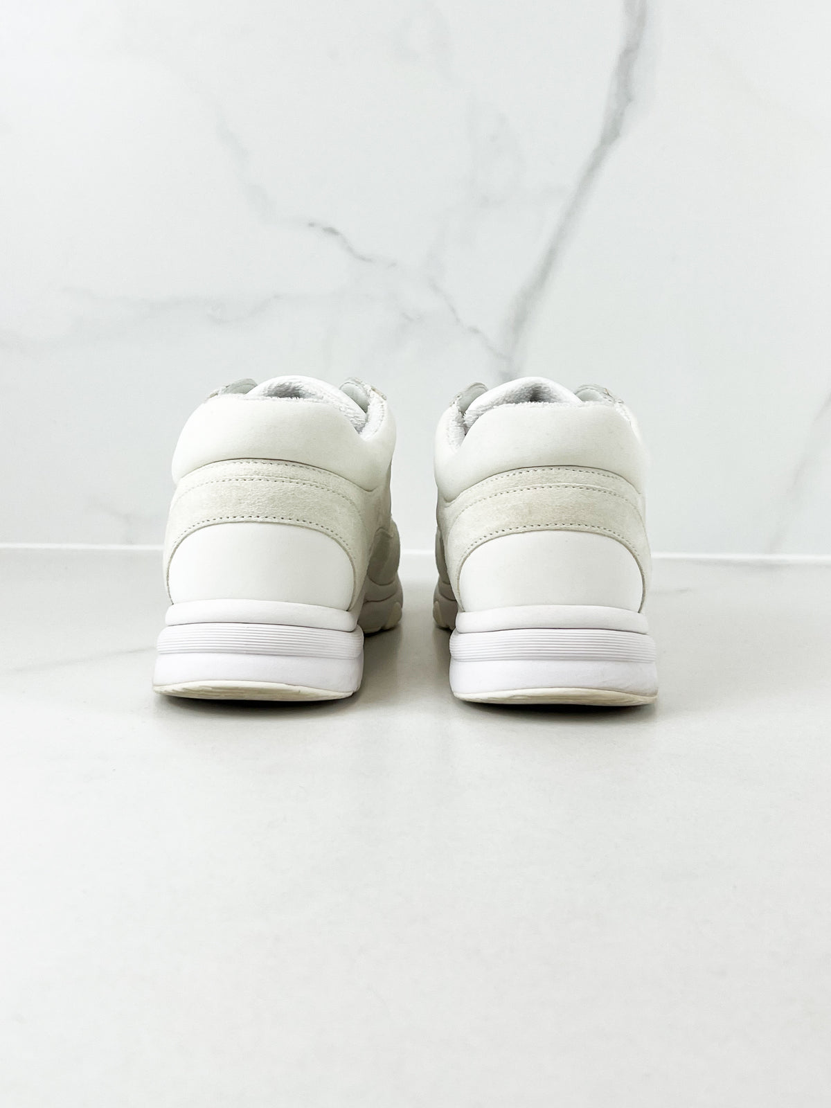 Chanel Fabric & Suede CC Low Top Sneakers In Ivory Size 37.5
