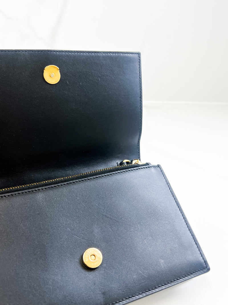Saint Laurent Black Calfskin Monogram Kate Tassel Chain Wallet GHW