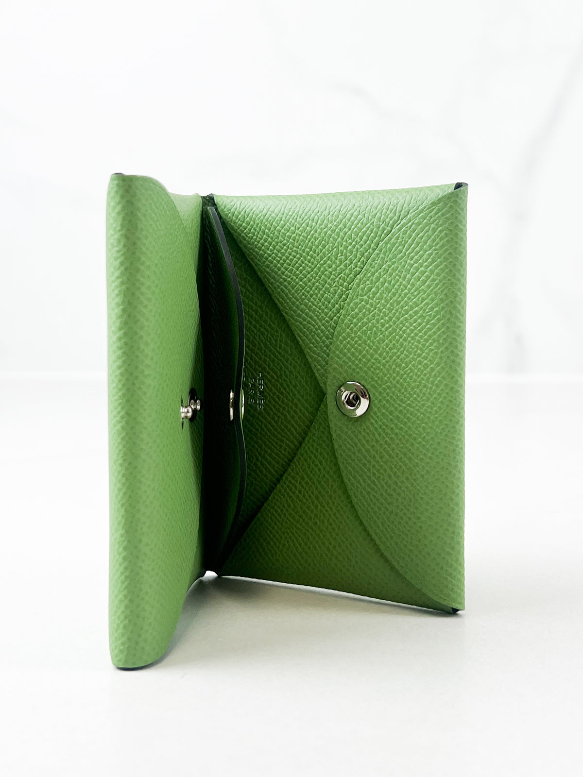 Hermes Calvi Duo Vert Daw Epsom Leather Card Case