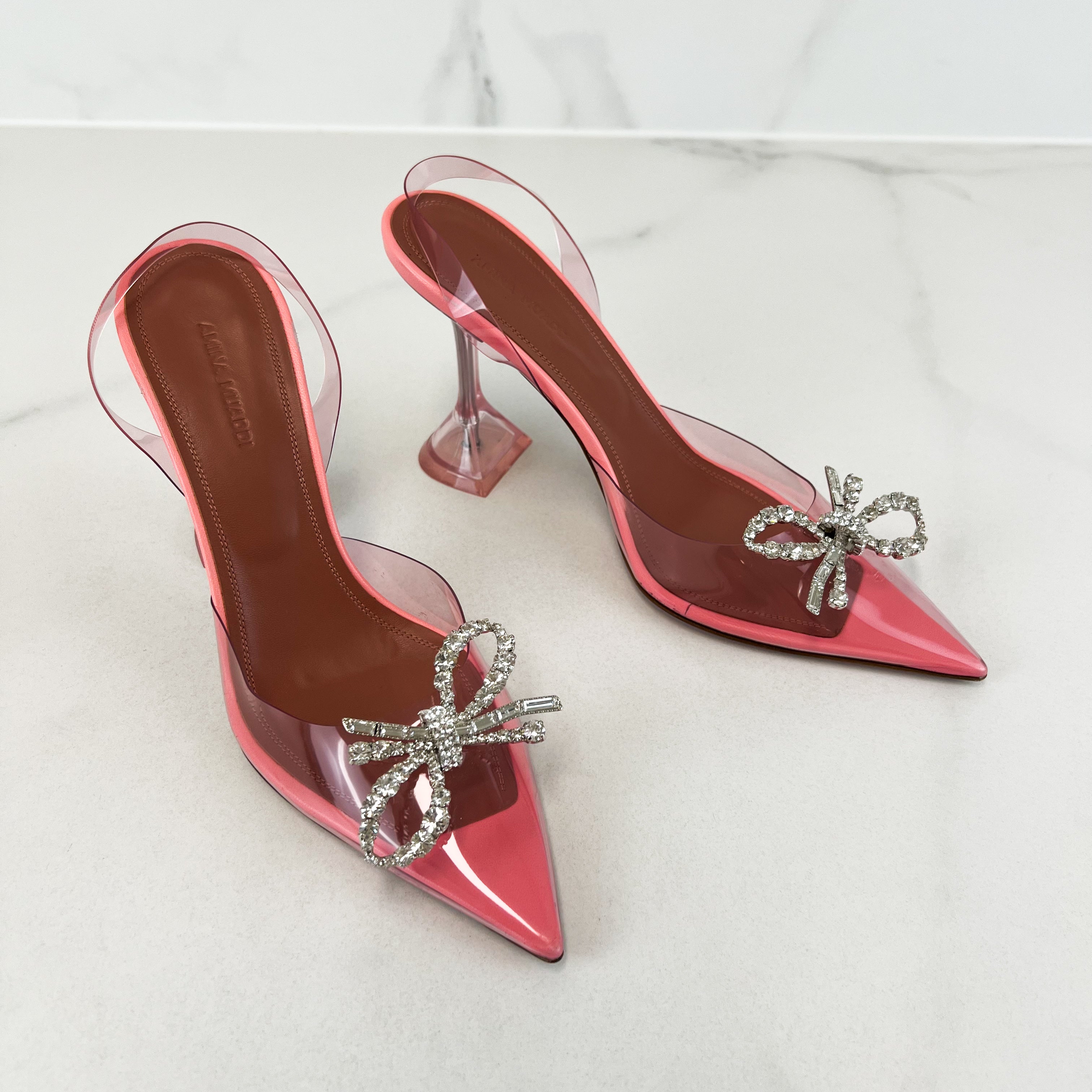 Amina Muaddi Rosie Baby Pink PVC Pump 95cm Size 38