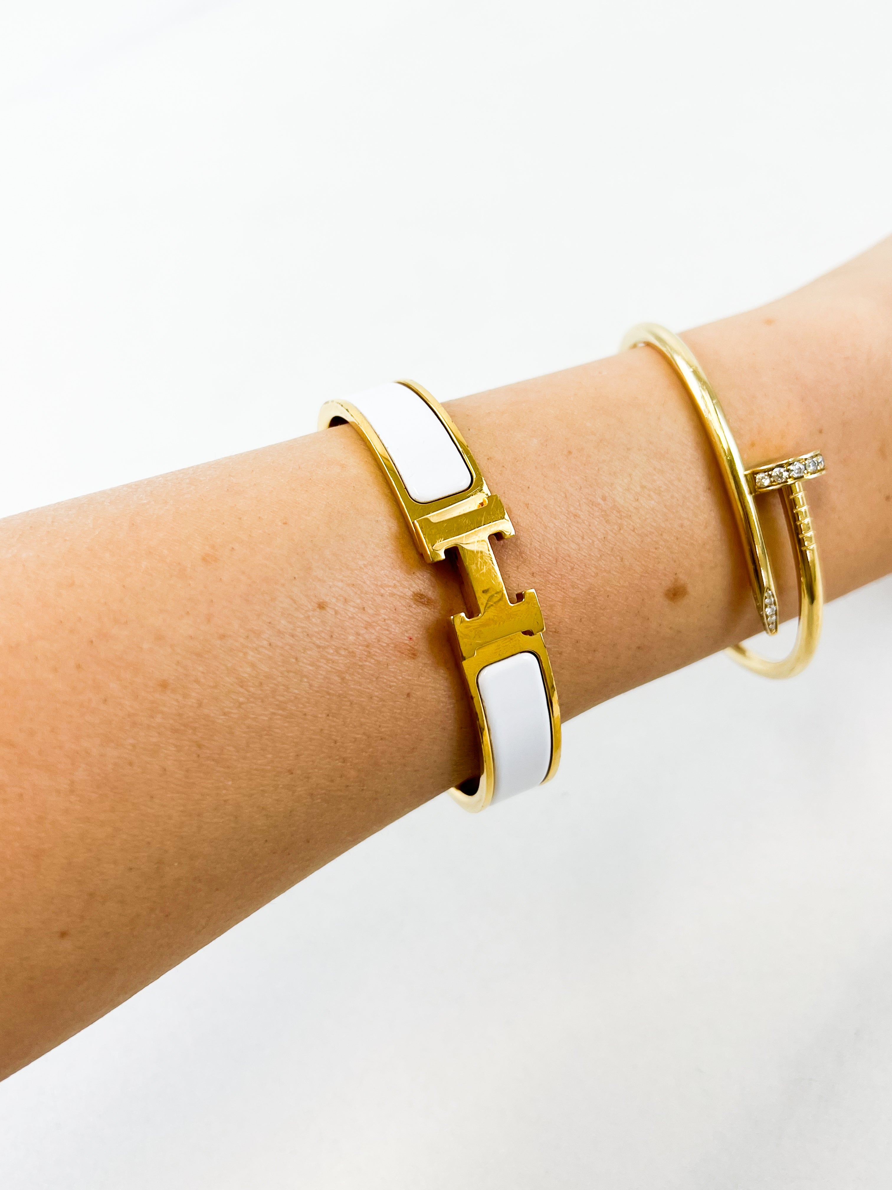 Hermes Clic H White Enamel Bracelet