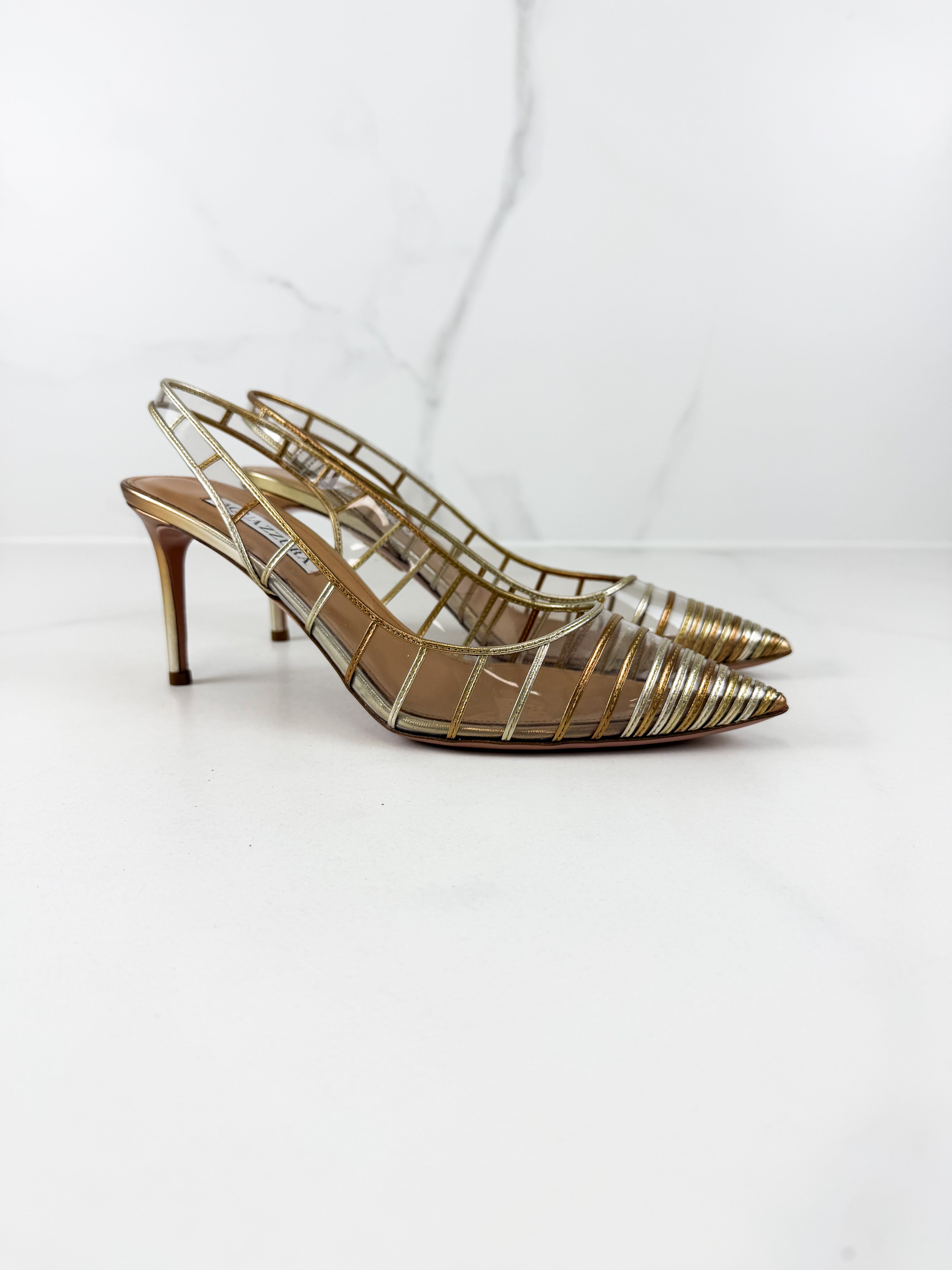 Aquazzura Call Me Sling Back in Gold Size 39