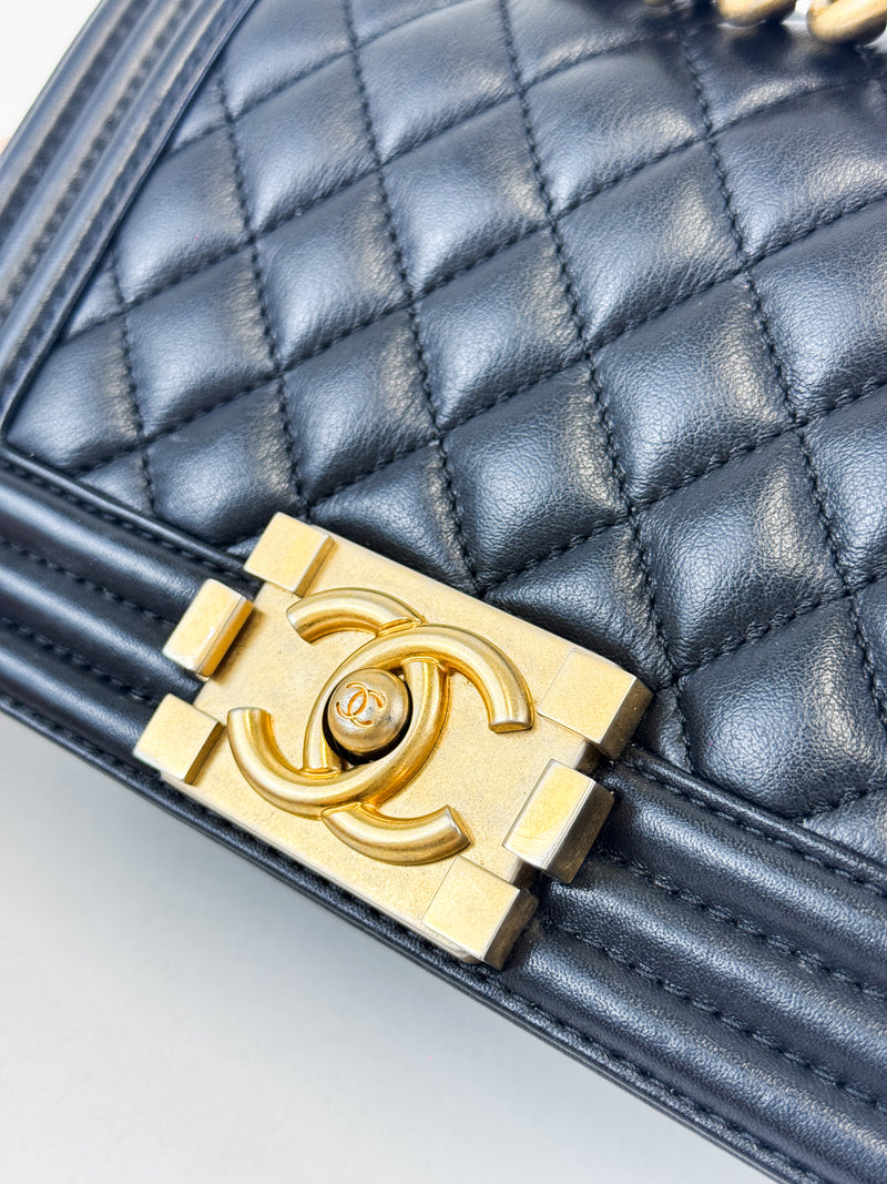 Chanel Black Small Lambskin Boy Bag with Antique GHW