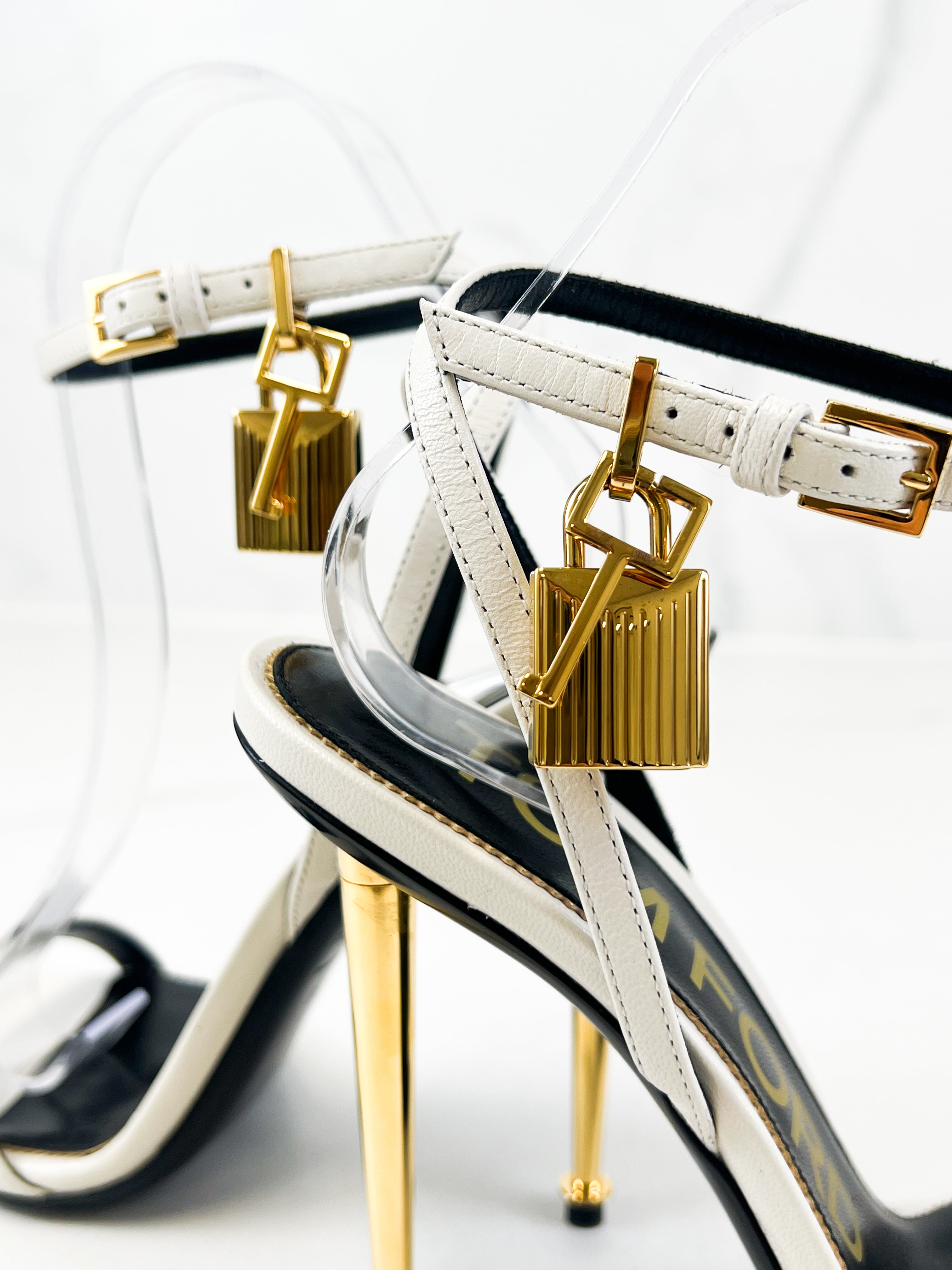 Tom Ford White Padlock Leather Sandal Size 37