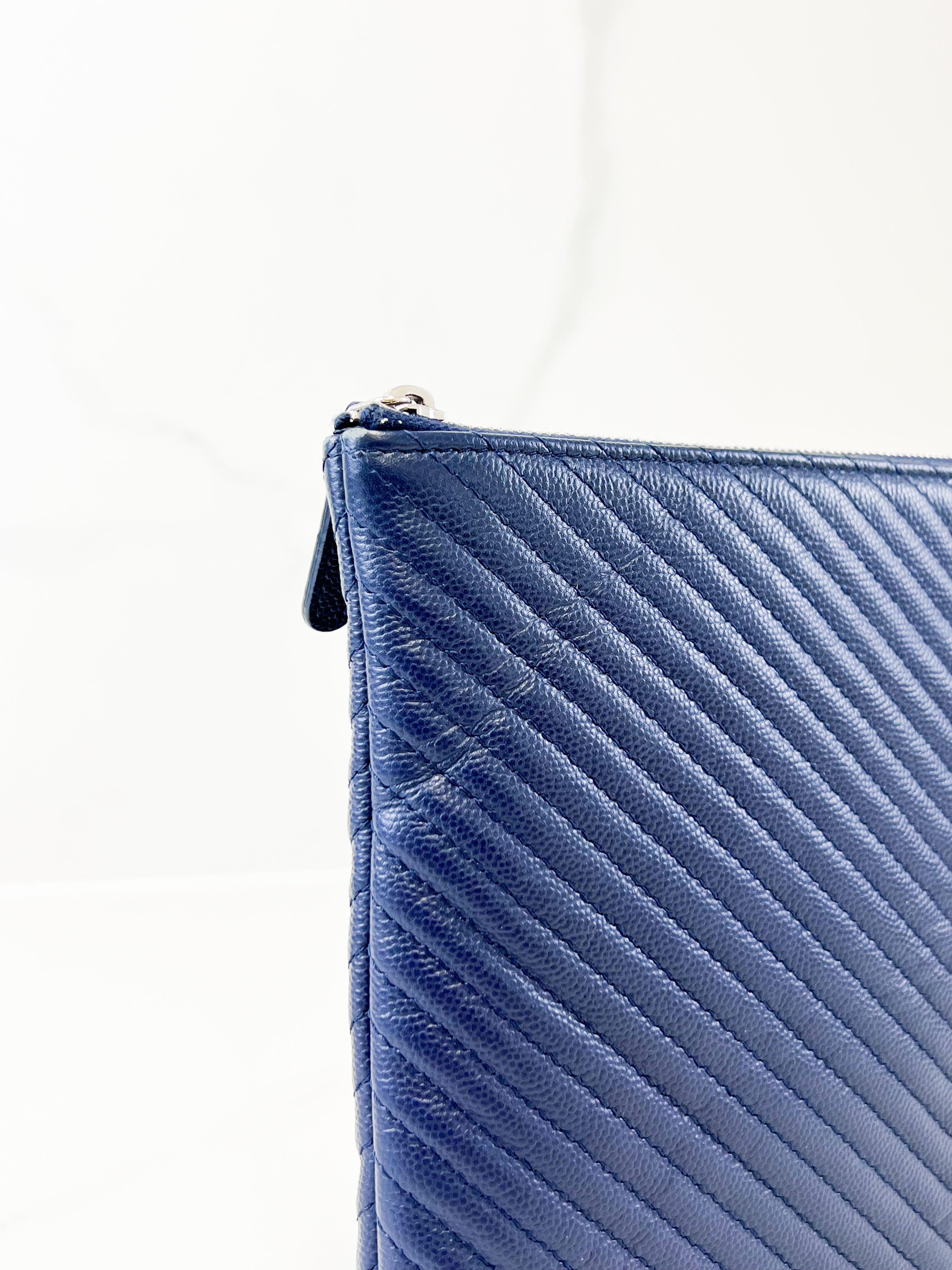 Chanel Large O Case Clutch in Navy Caviar