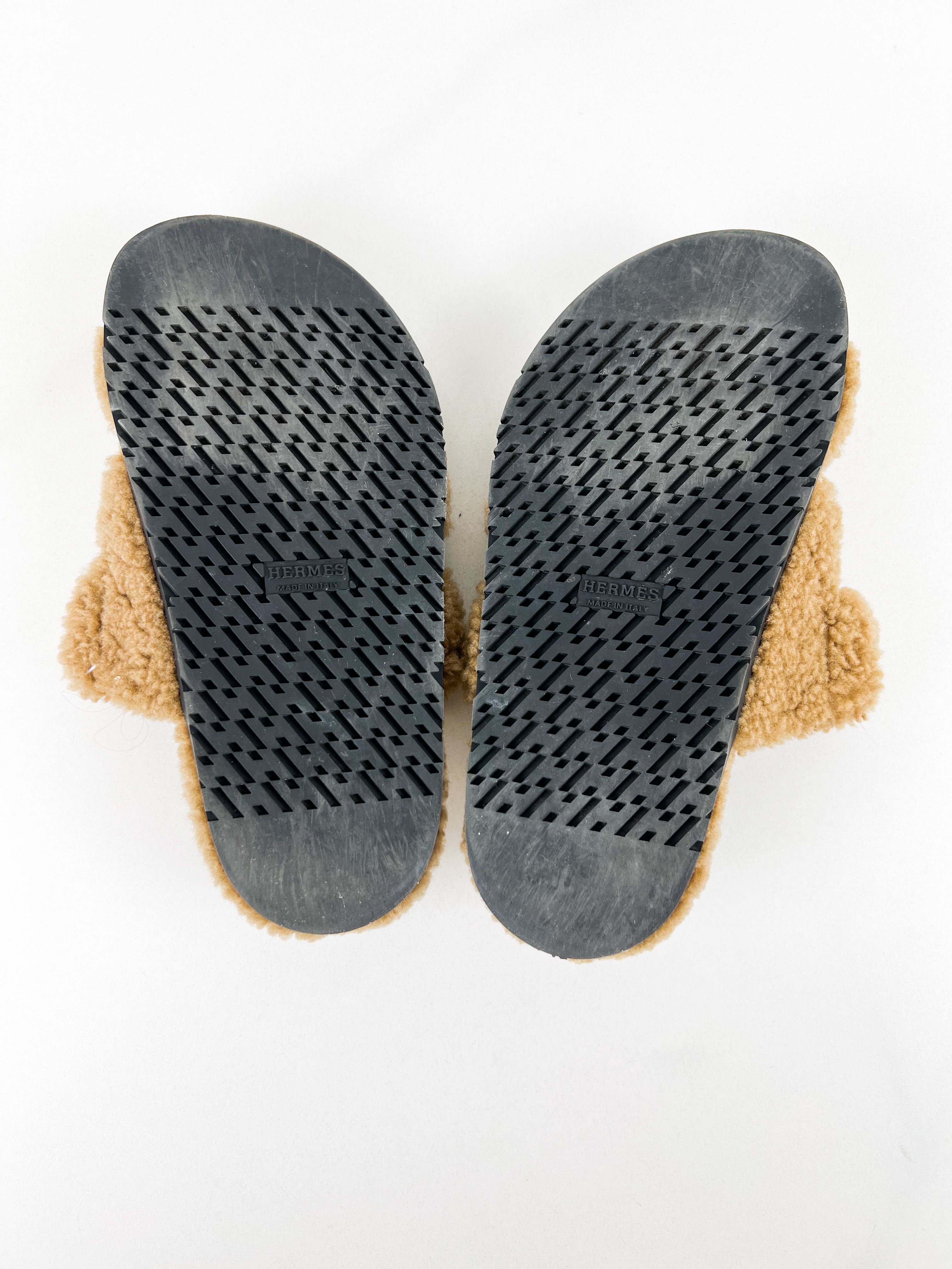 Hermes Chypre Shearling Sandals Size 37