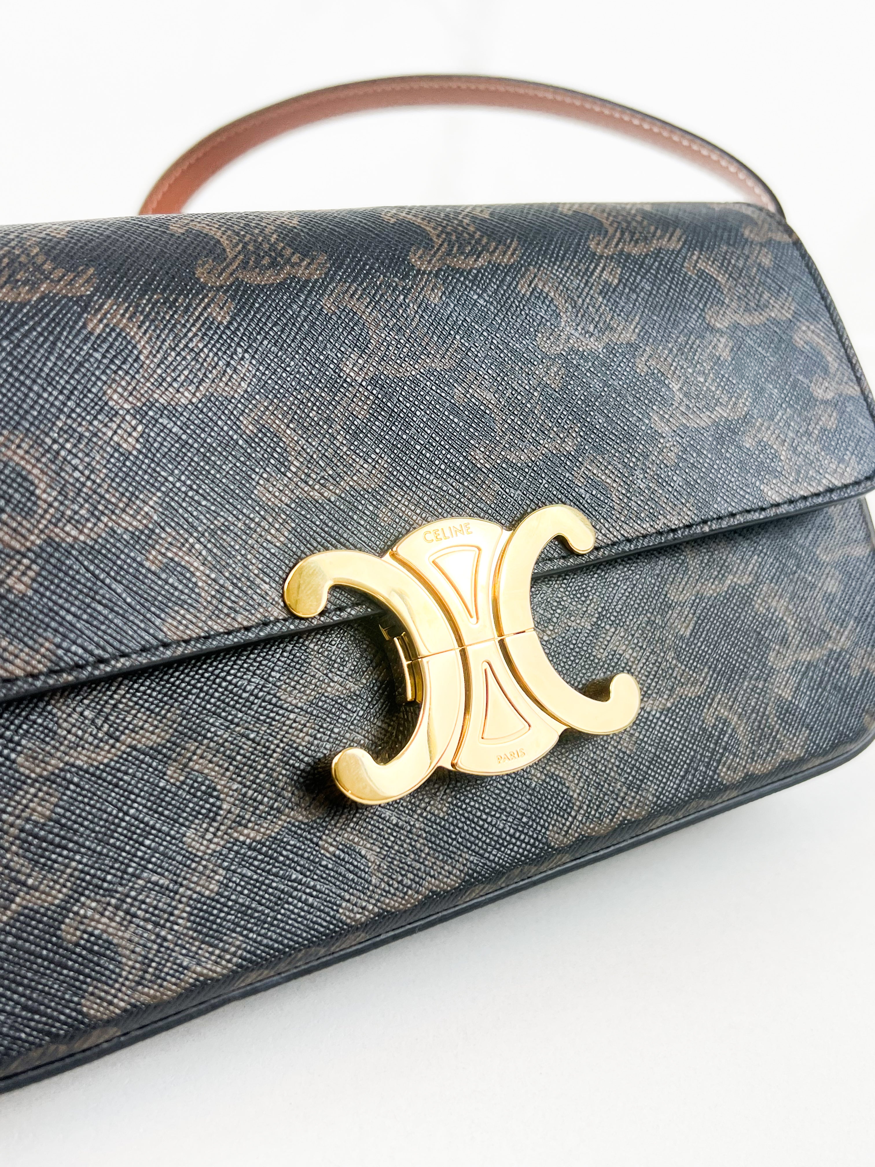 Celine Triomphe Shoulder Bag in Monogram Calfskin