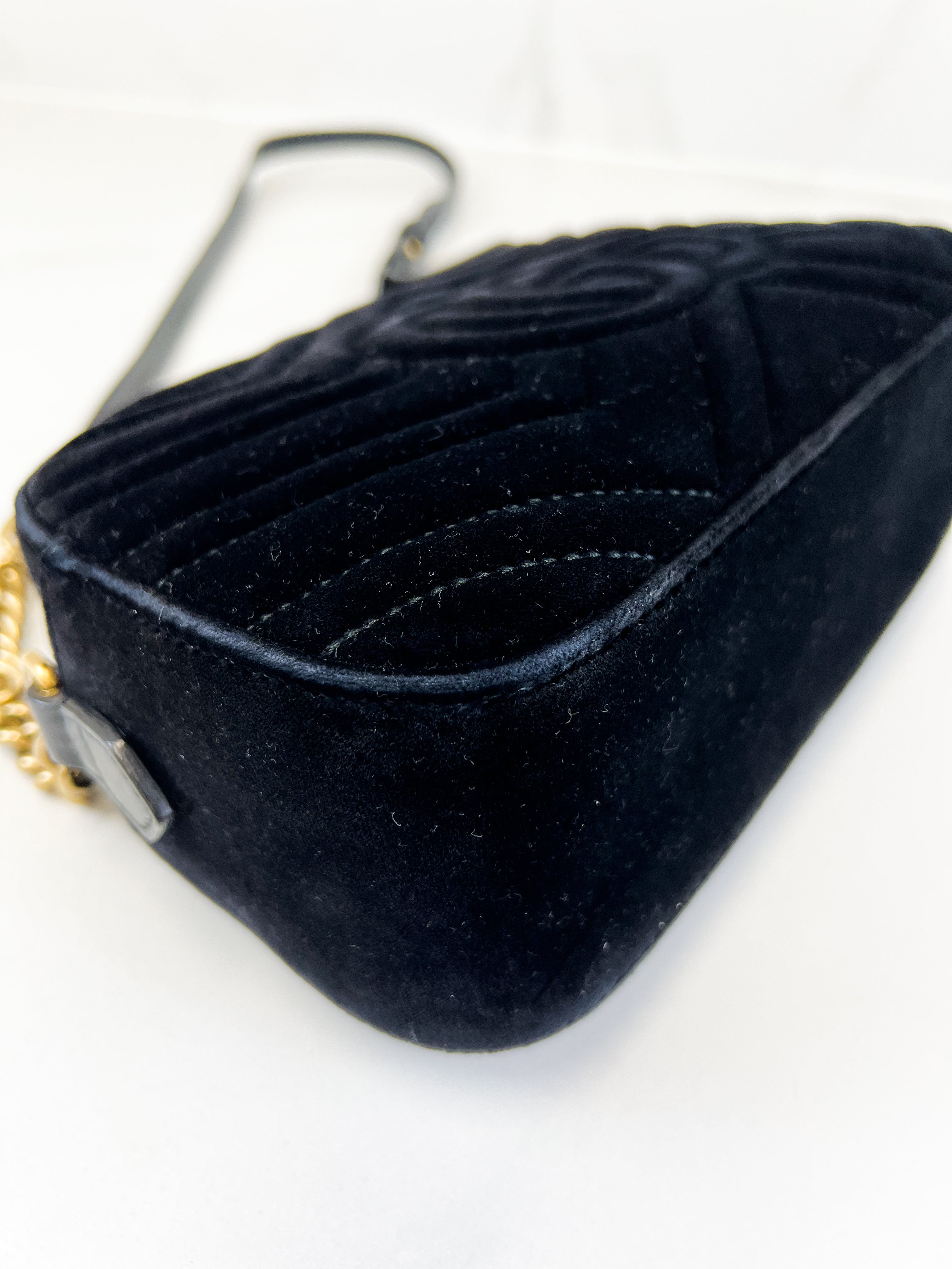 Gucci Small Velvet GG Marmont Matelasse Bag in Black