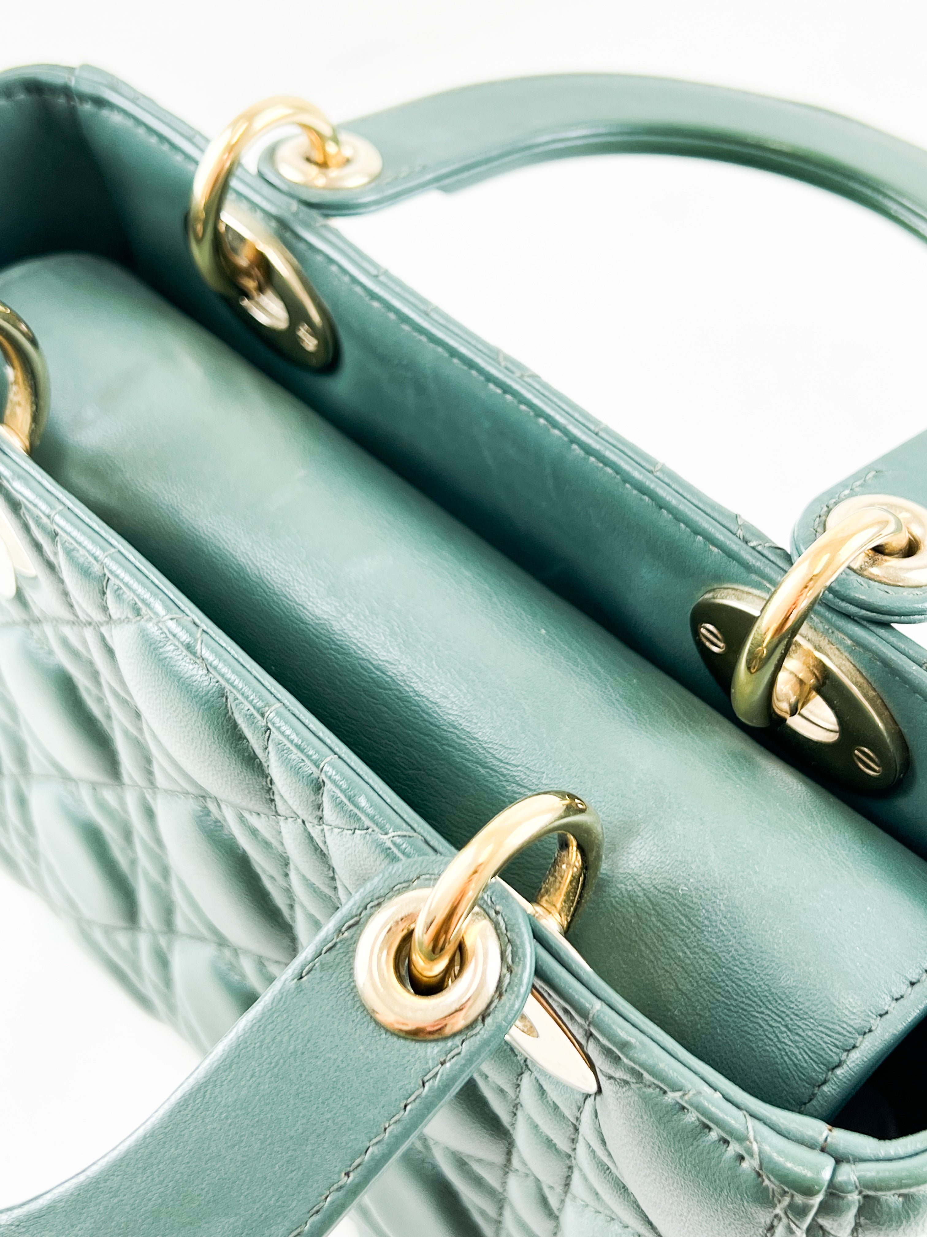 Christian Dior Small Lady Dior In Cedar Green Lambskin with GHW