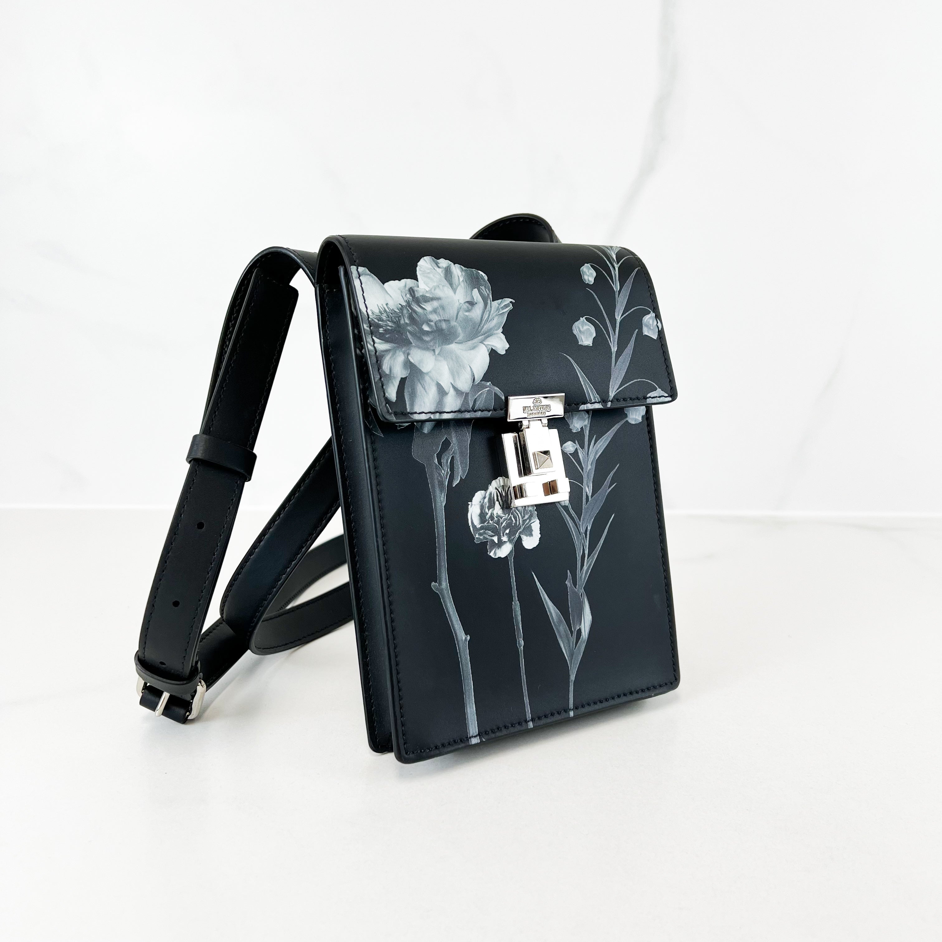 Valentino Garavani Black Flowercity Leather Crossbody