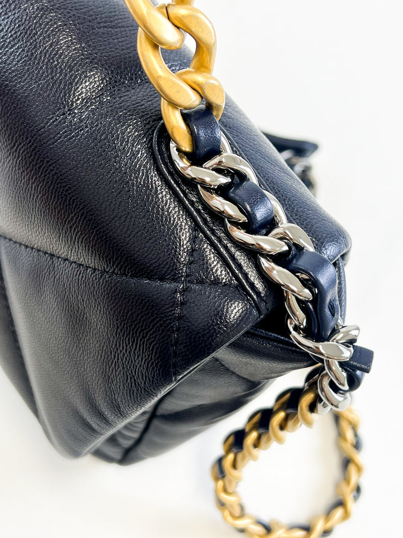 Chanel Navy Small Lambskin 19 with Gold & Silver Tone Hardware