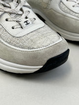 Chanel CC Tweed White/Silver Iridescent Sneaker Size 40