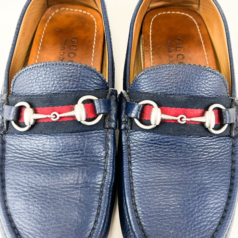 Gucci Navy Blue Leather Horsebit Loafer