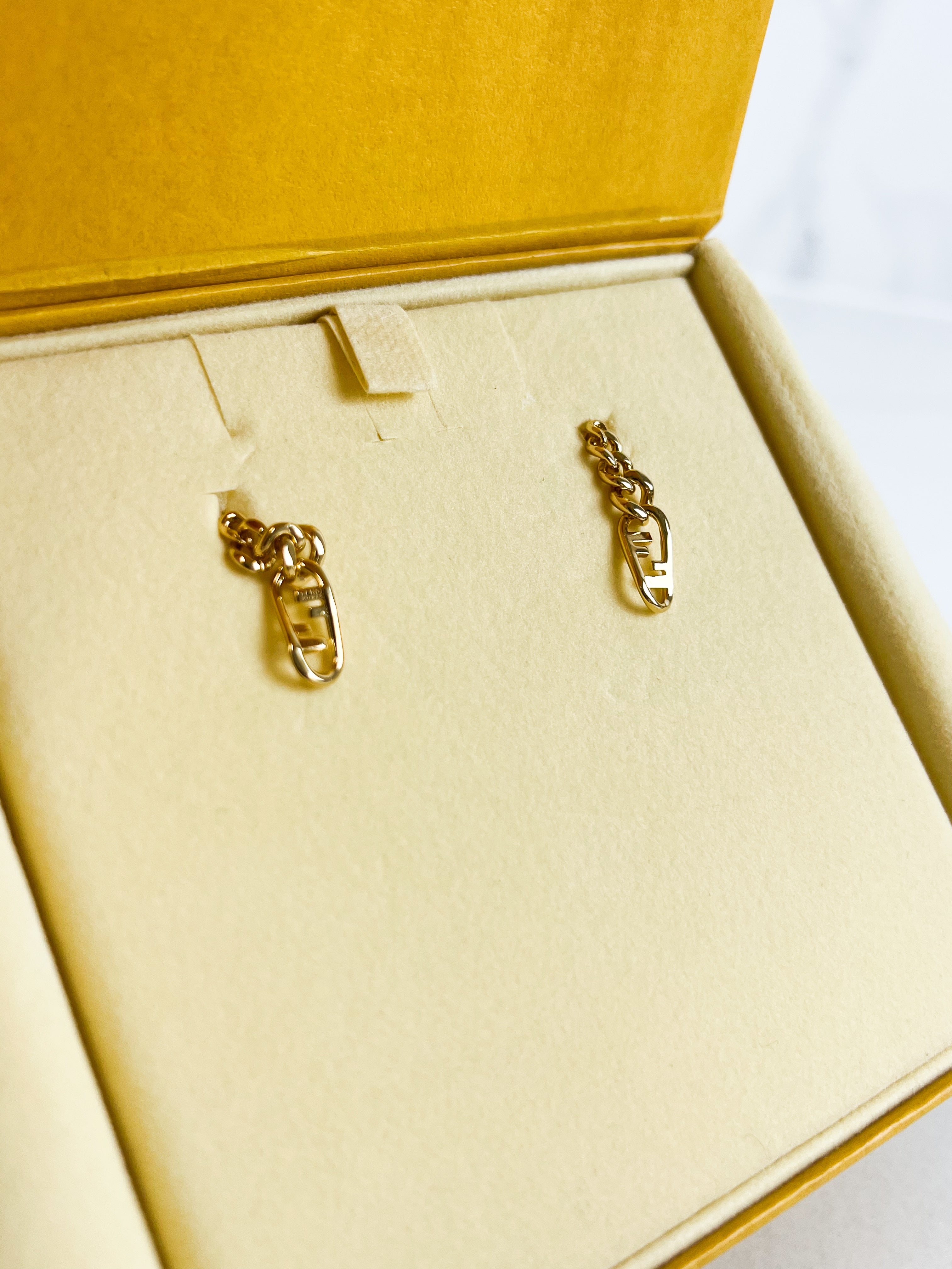 Fendi F Logo Drop Down Earring in Gold