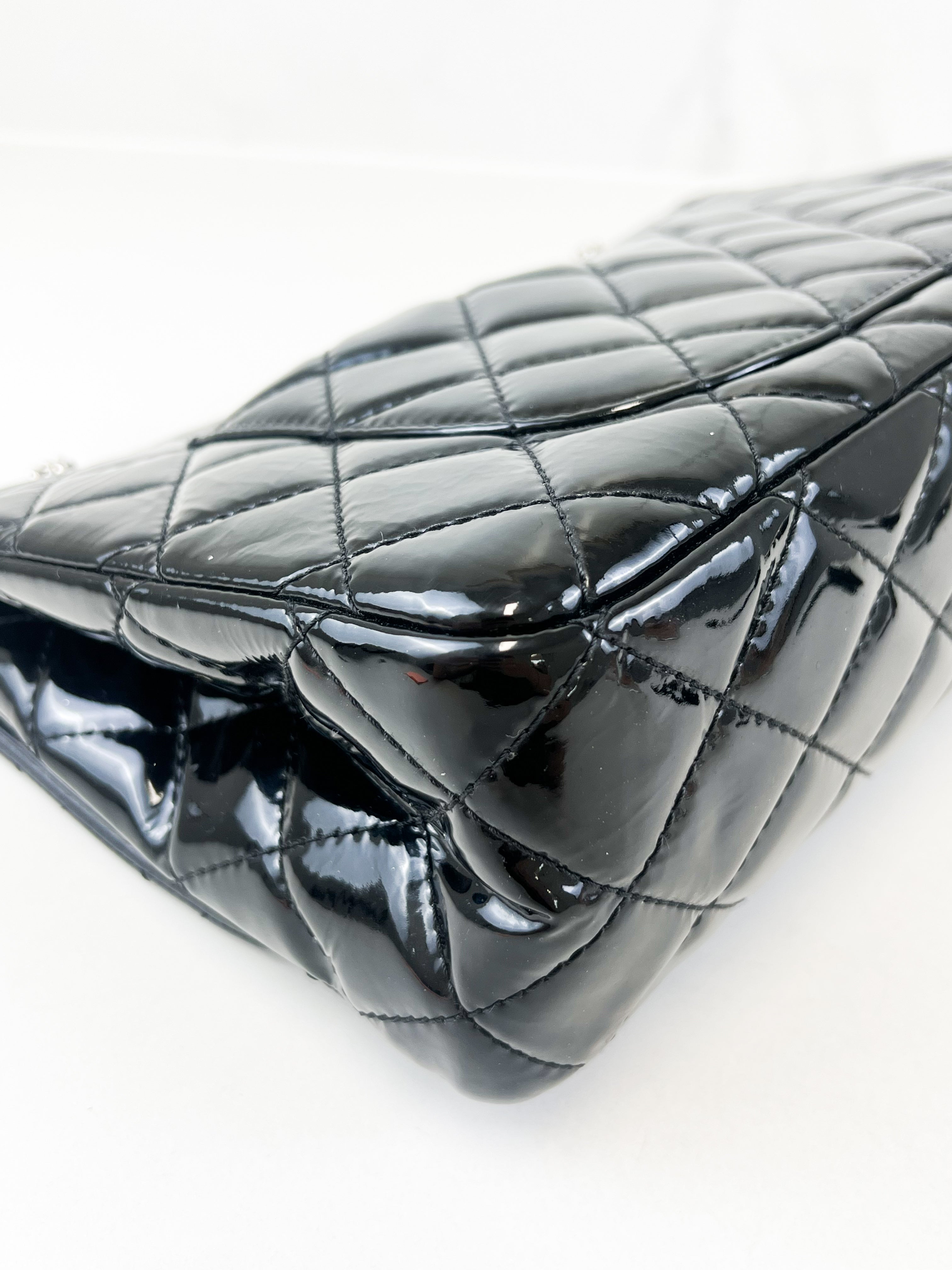 Chanel Black Classic Jumbo Double Flap Re-issue Calfskin Patent Leather Bag