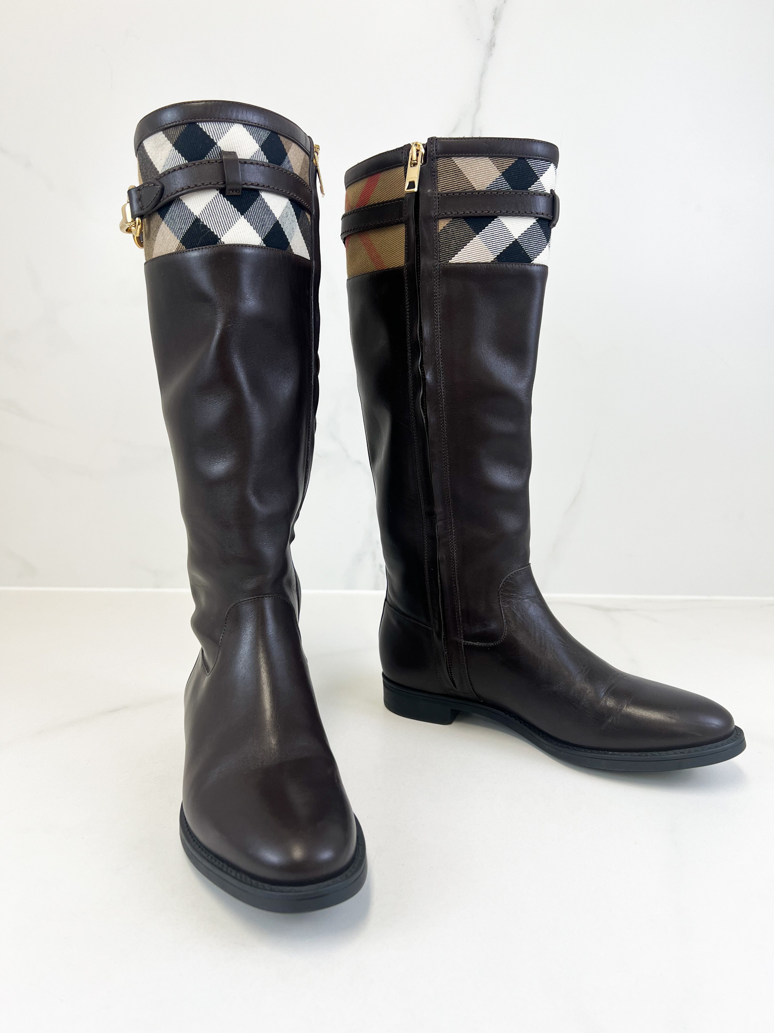 Burberry Knee High Leather Boots Size 37