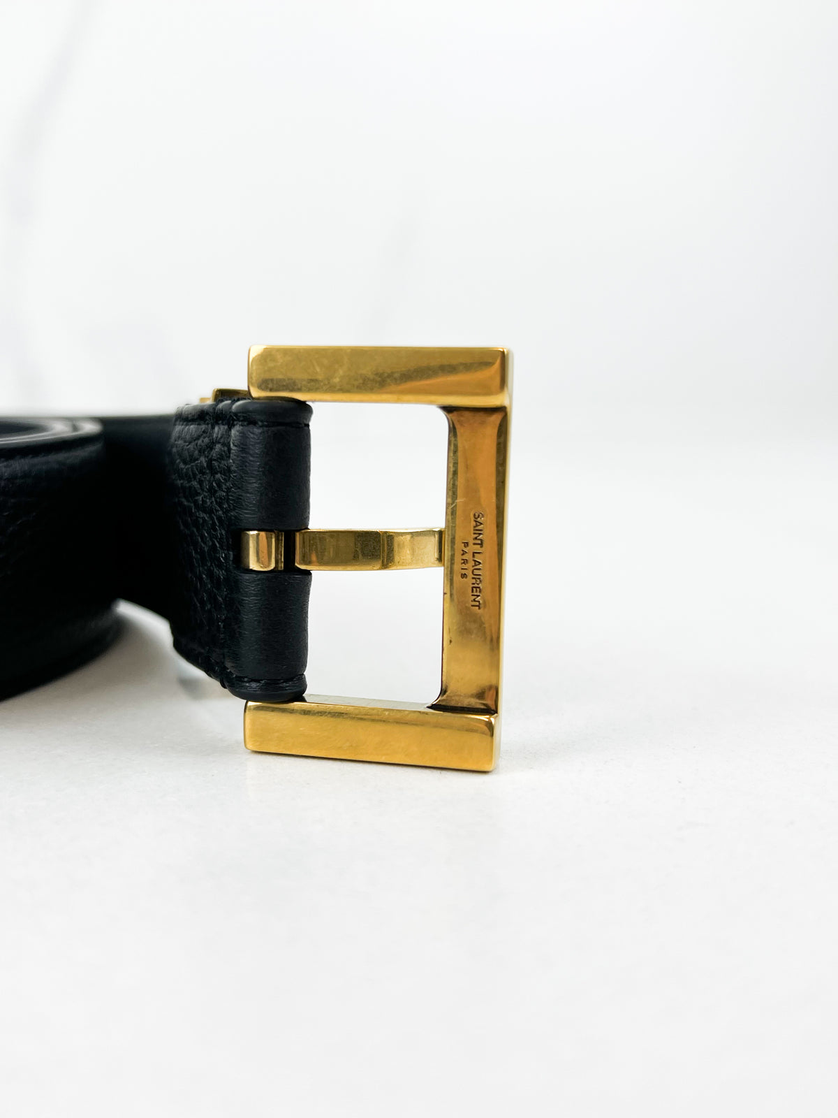 Saint Laurent Cassandre Black Leather Belt with GHW Size 90
