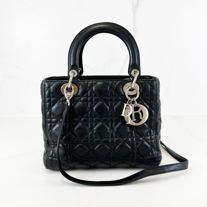 Christian Dior Black Lady Dior with Silver Hardware
