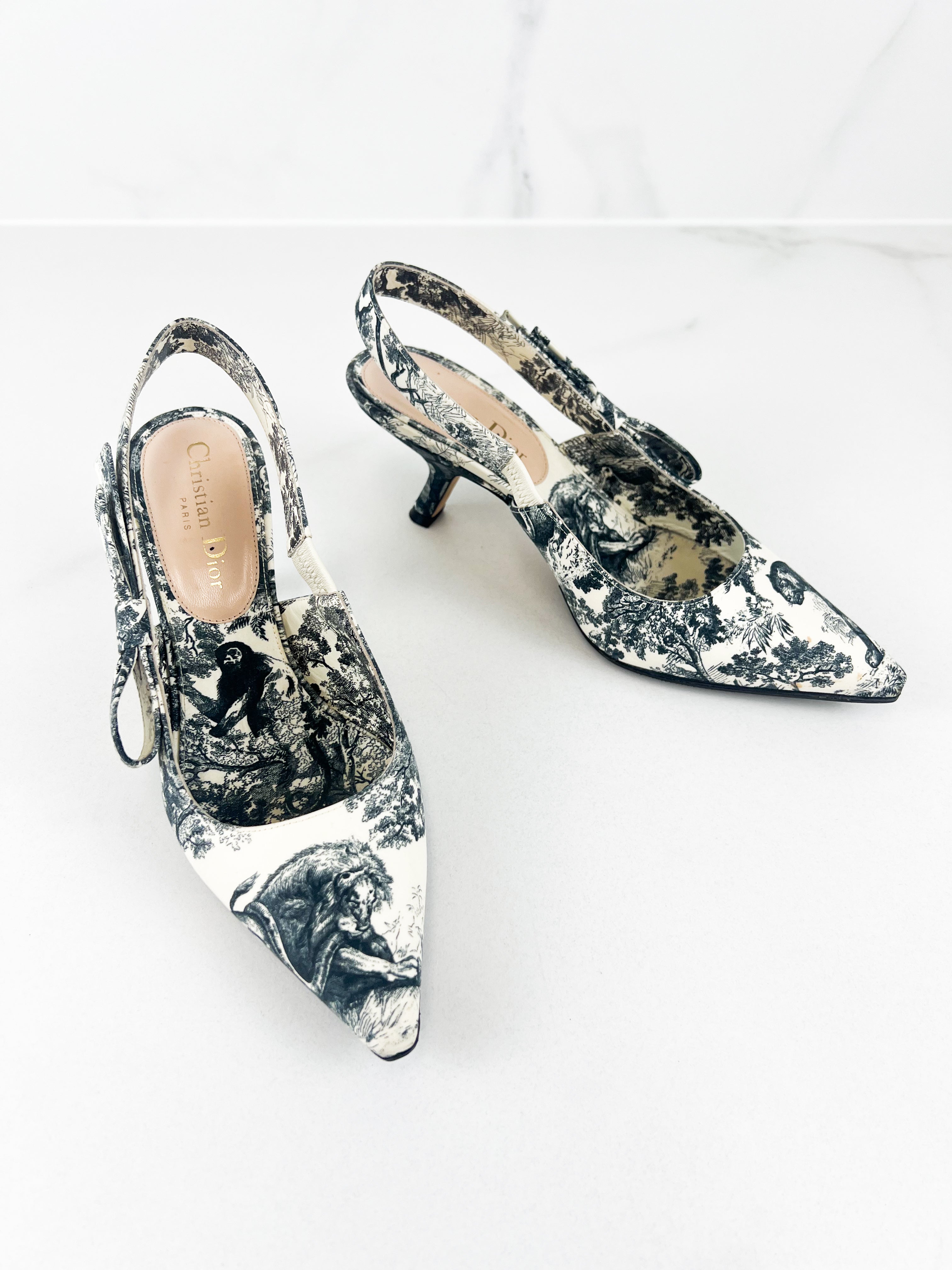 Christian Dior Toile de Jouy Sweet D Slingback Pumps Size 36D