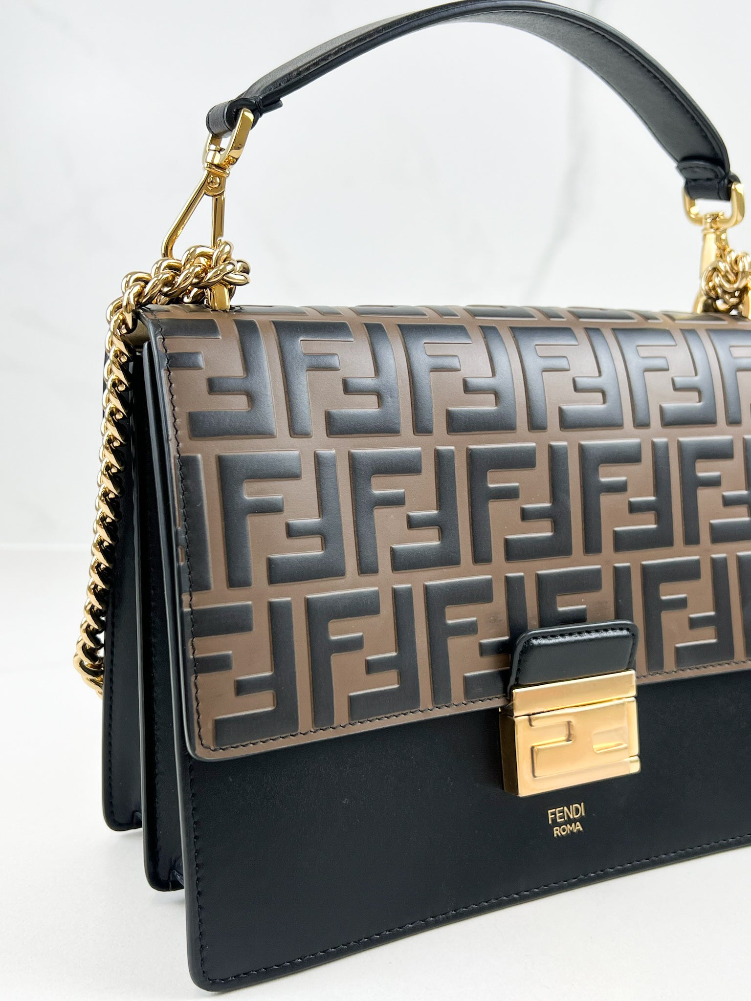 Fendi Kan I Medium Embossed Shoulder Flap Bag