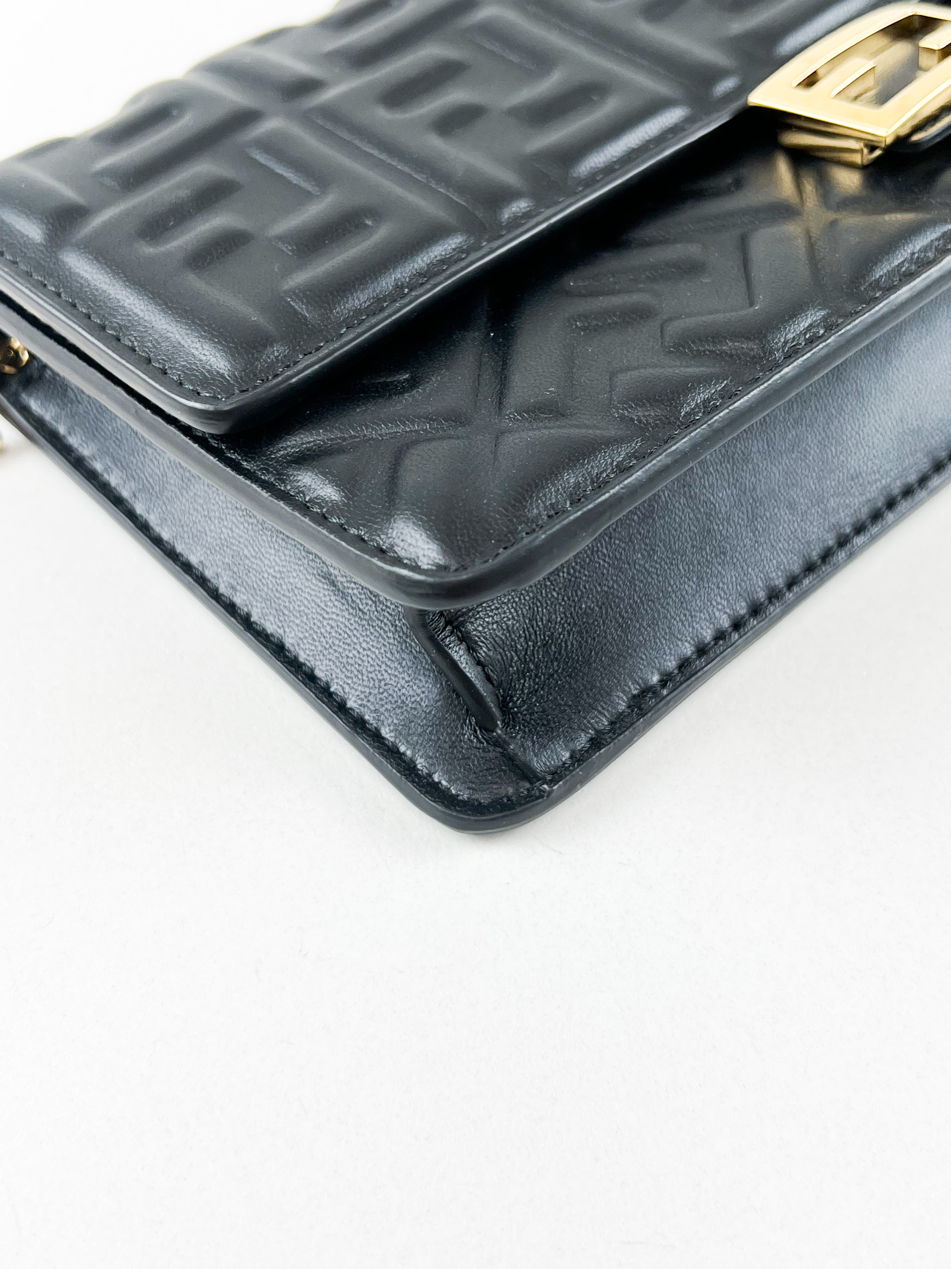 Fendi FF Wallet On Chain Baguette in Black Nappa Leather