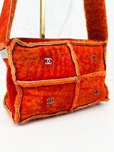 Chanel Vintage Orange Sheepskin Suede Logos Shoulder Bag
