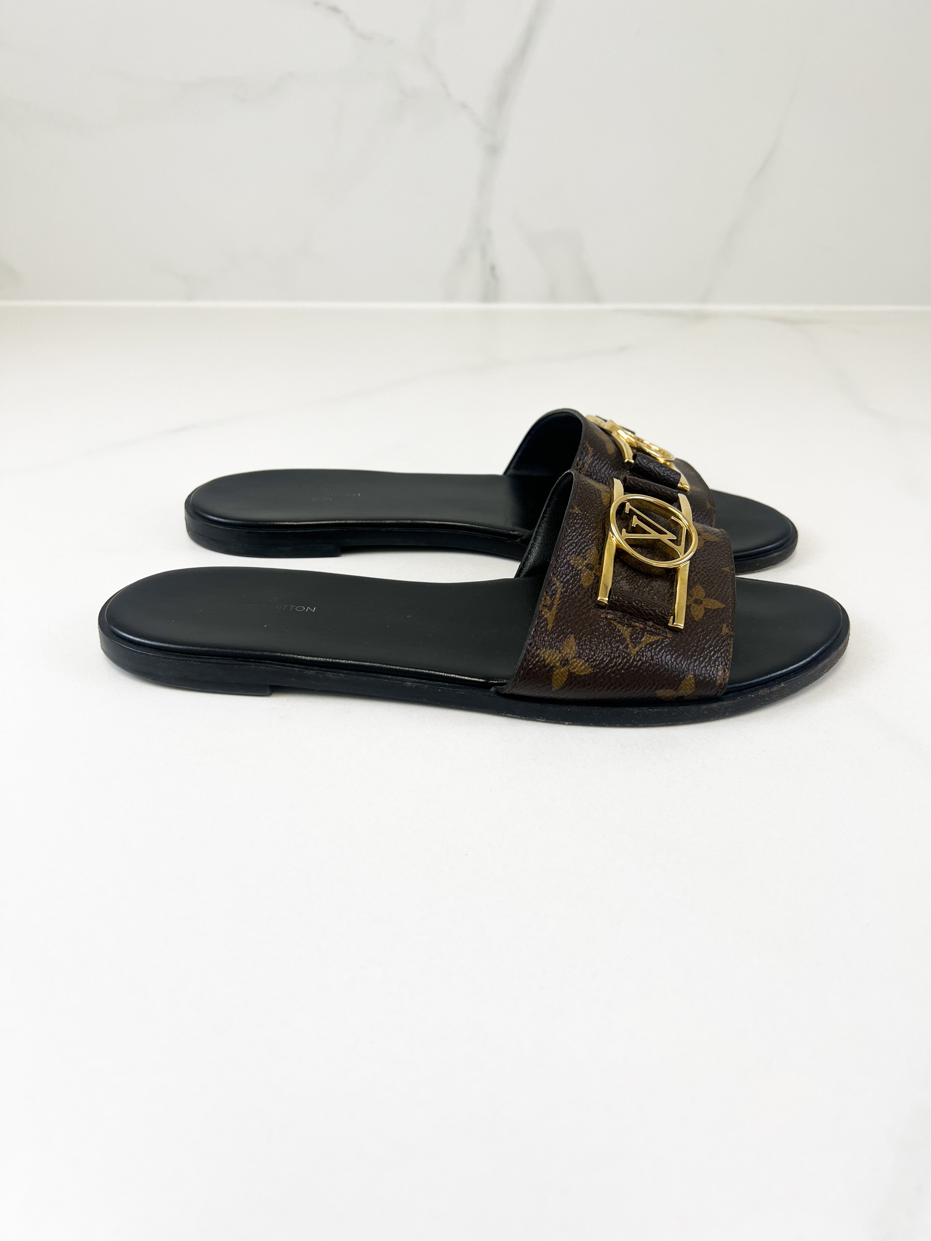 Louis Vuitton Monogram Lock It Flat Slides Size 40