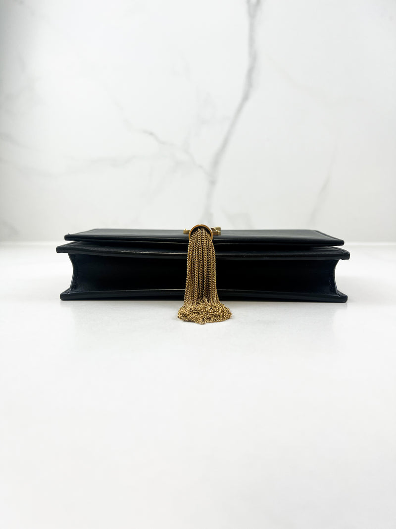 Saint Laurent Black Calfskin Monogram Kate Tassel Chain Wallet GHW