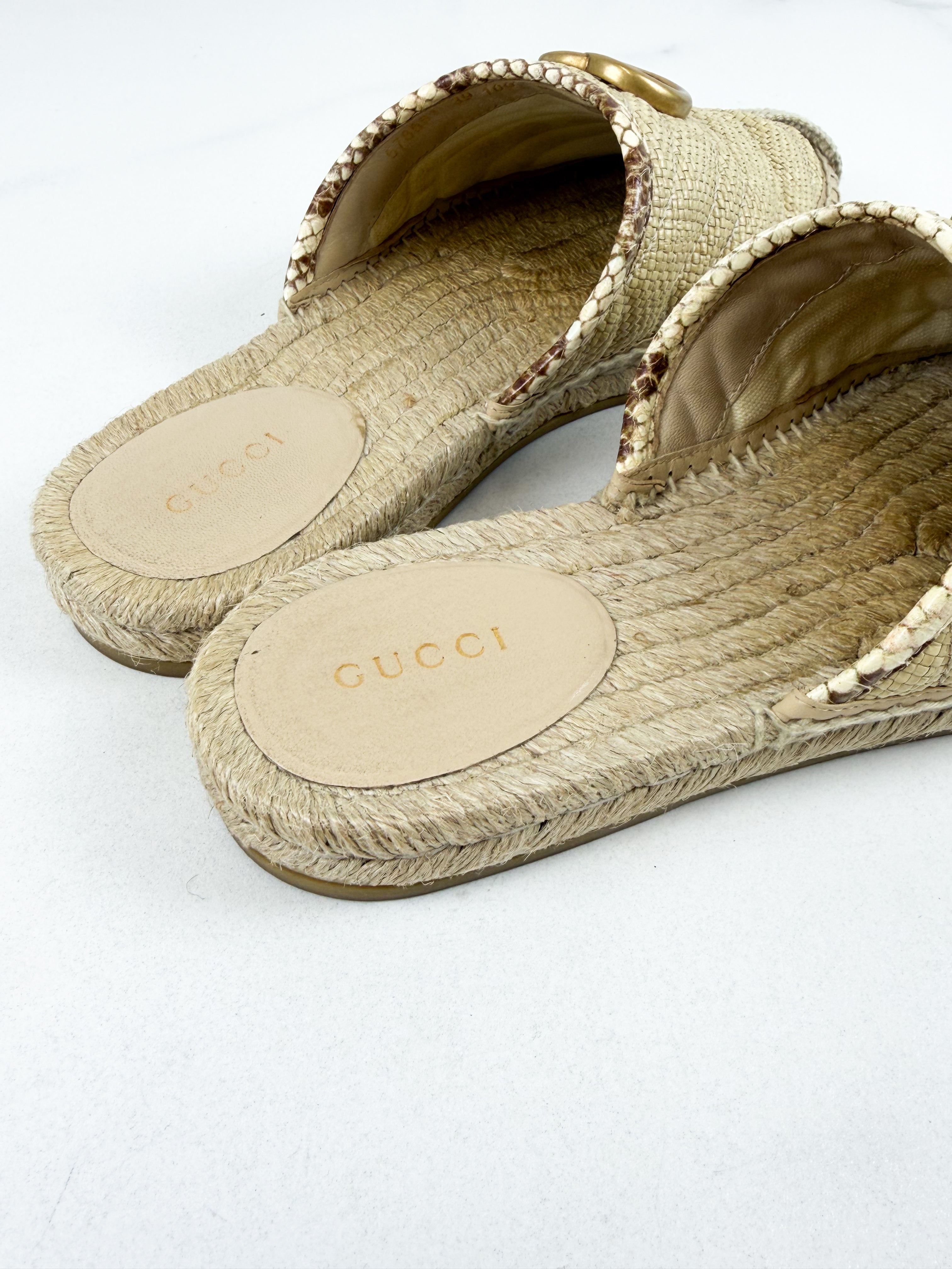 Gucci GG Marmont Matelassé Raffia Espadrille Mules Size 39