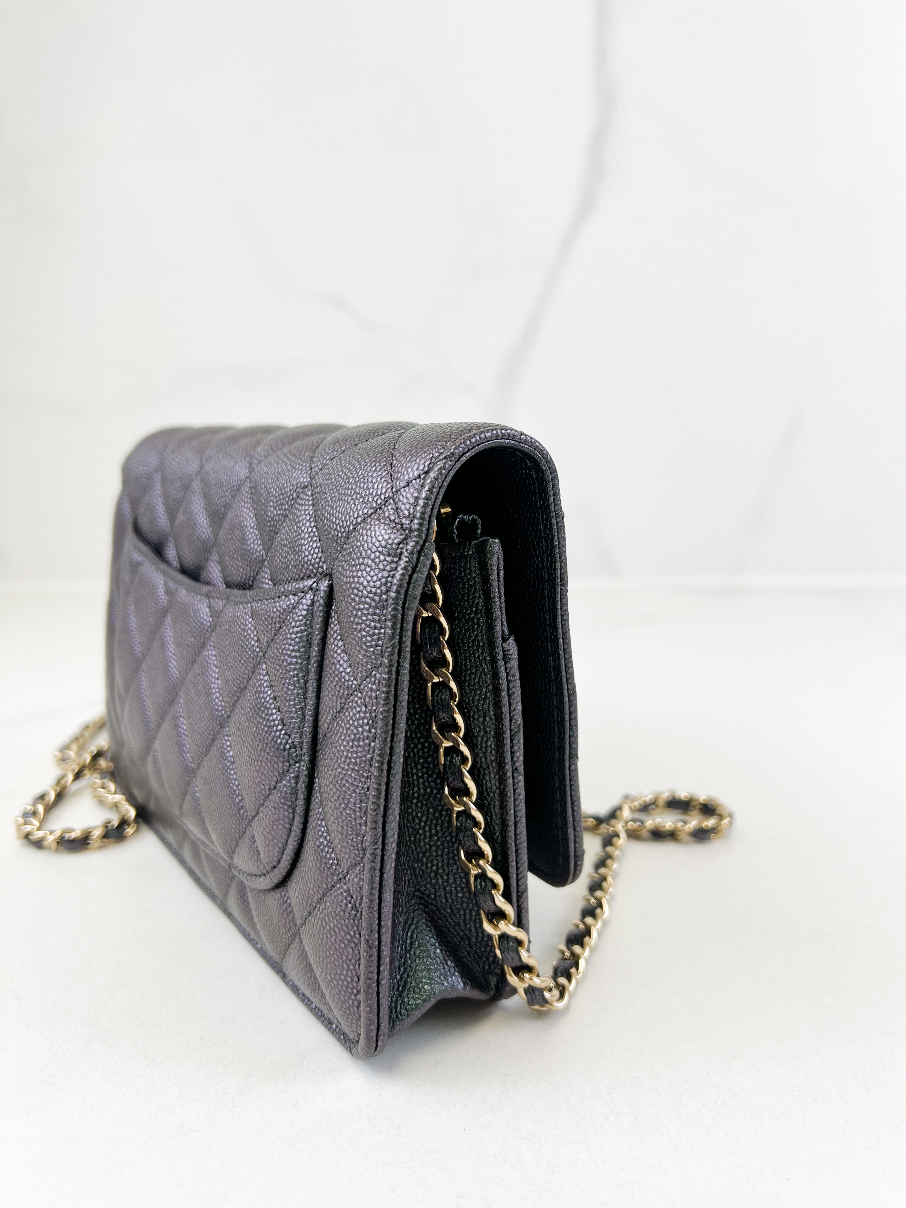 Chanel Iridescent Caviar CC Classic Wallet On Chain SHW