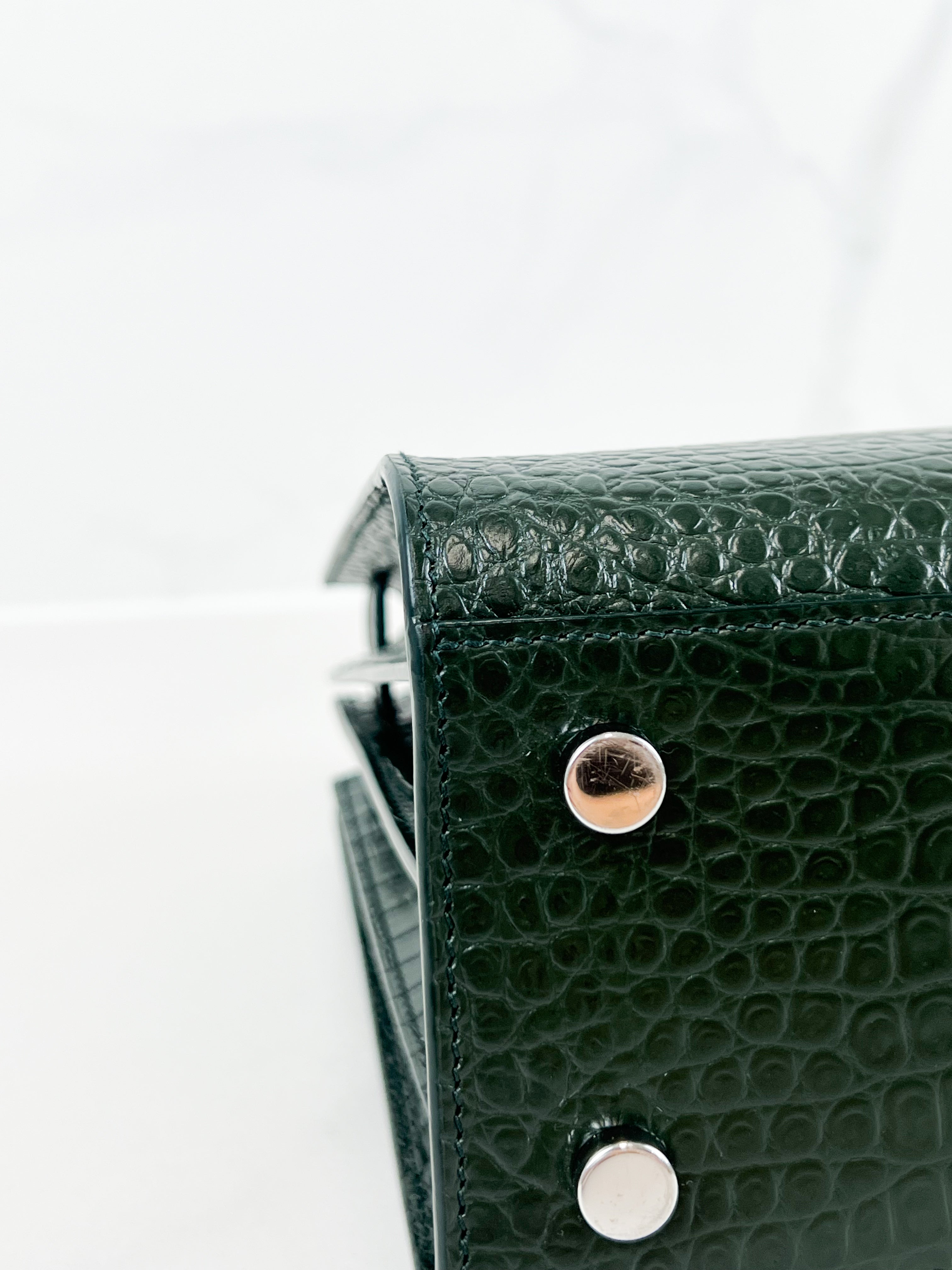 Saint Laurent Sac De Jour Small in Dark Green Croc Leather