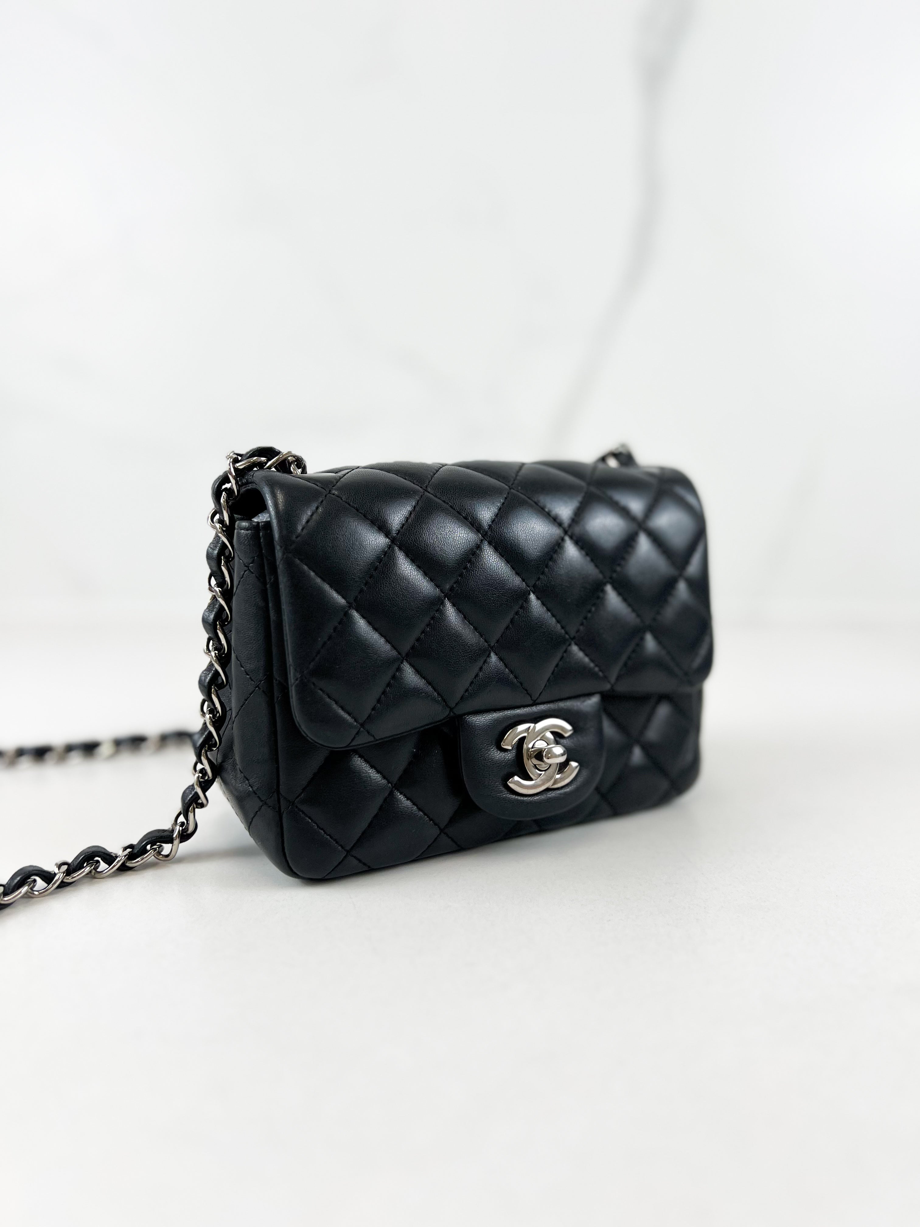 Chanel Mini Square in Black Lambskin with SHW