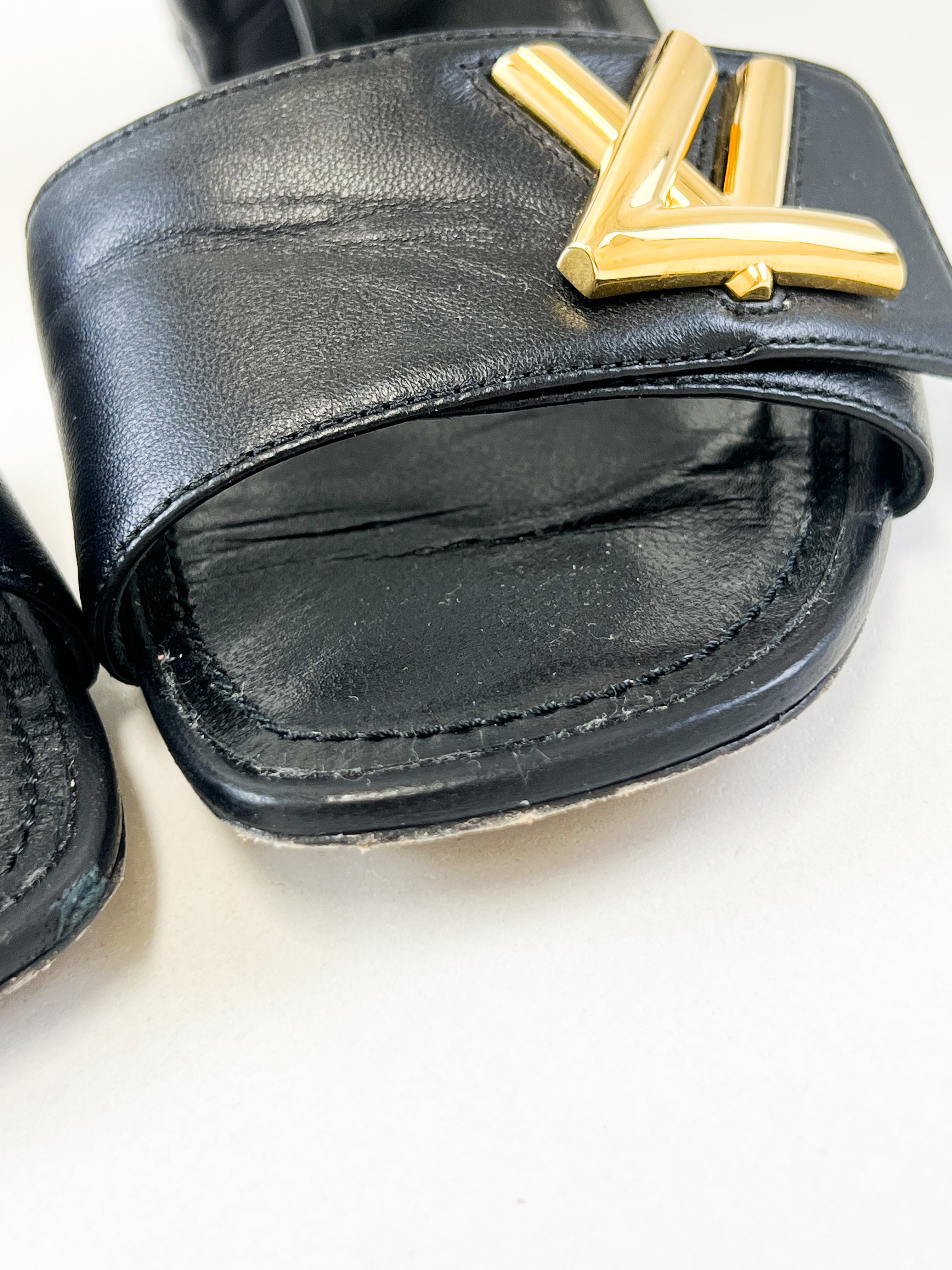 Louis Vuitton Black Leather LV Logo Sandal Size 38