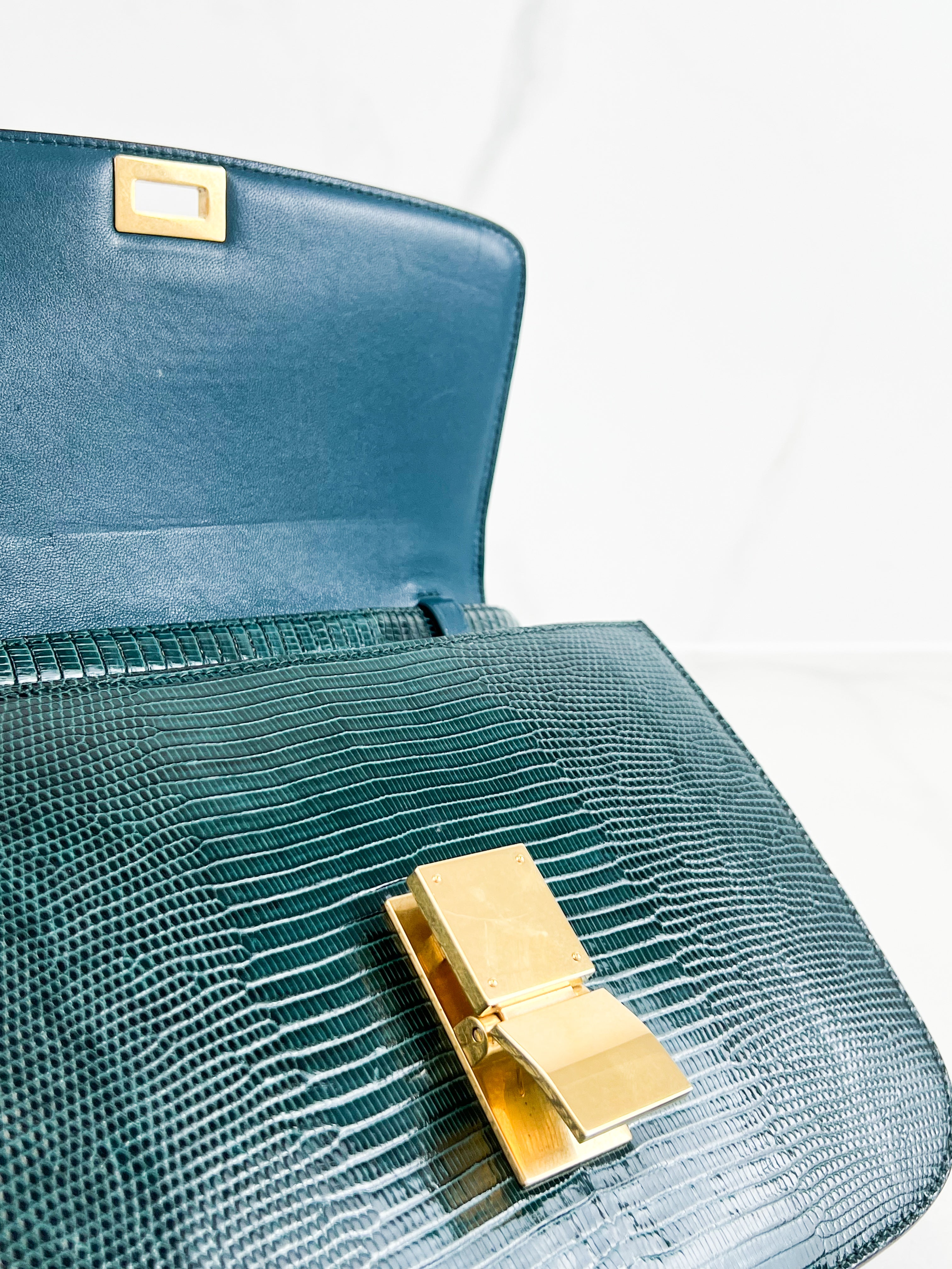 Celine Medium Classic Box Flap Bag in Emerald Lizard Leather