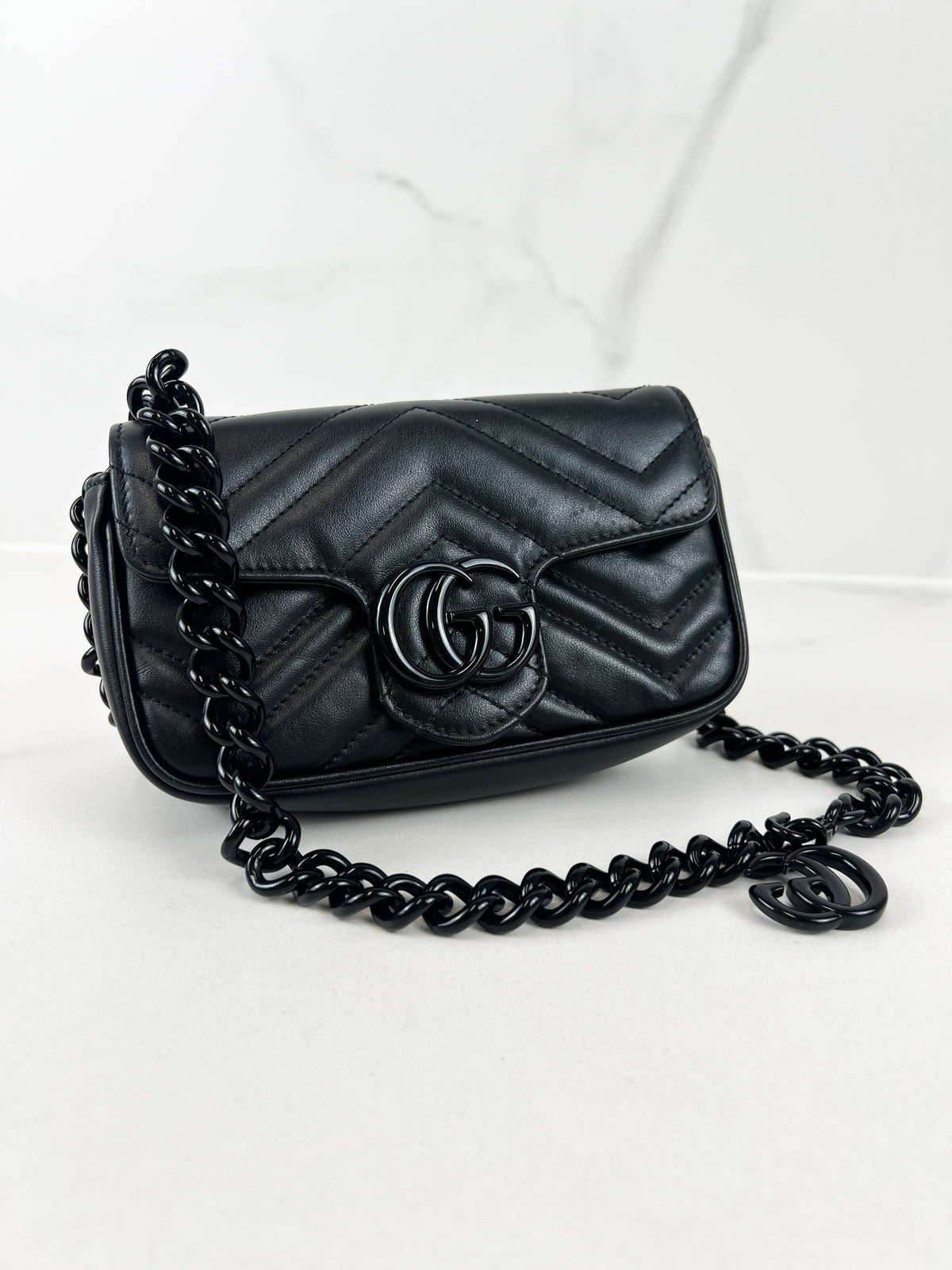 Gucci Black GG Marmont Matelasse Super Mini Shoulder/Belt Bag