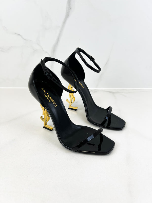Saint Laurent Opyum Leather Black Sandal Size 40